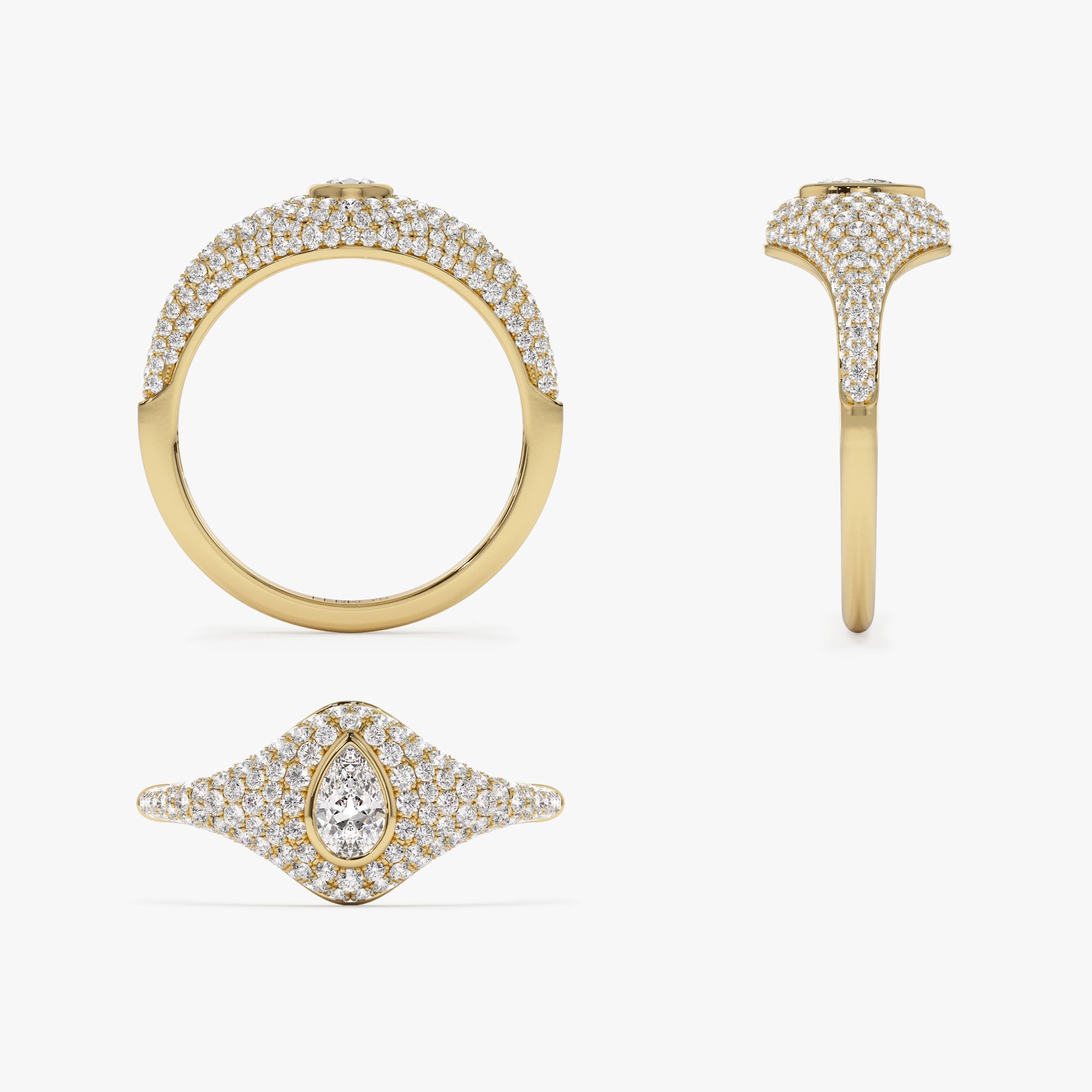 OBFJ1186 - 14K Pave Setting Pear Shaped Diamond Signet Ring 7