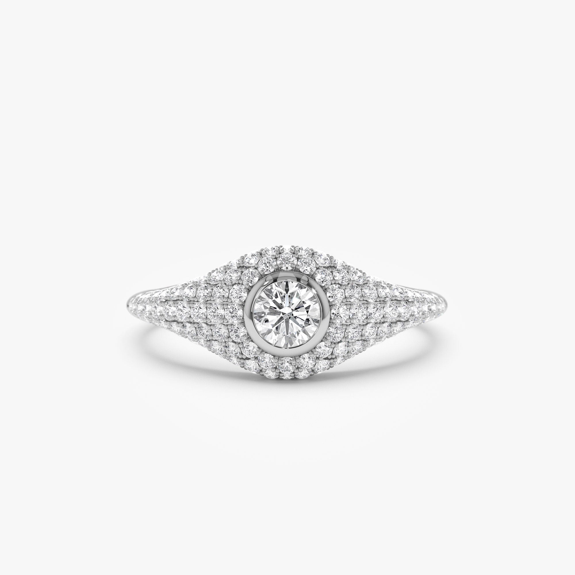 OBFJ1185 - 14K Pave Setting Round Diamond Signet Ring 7