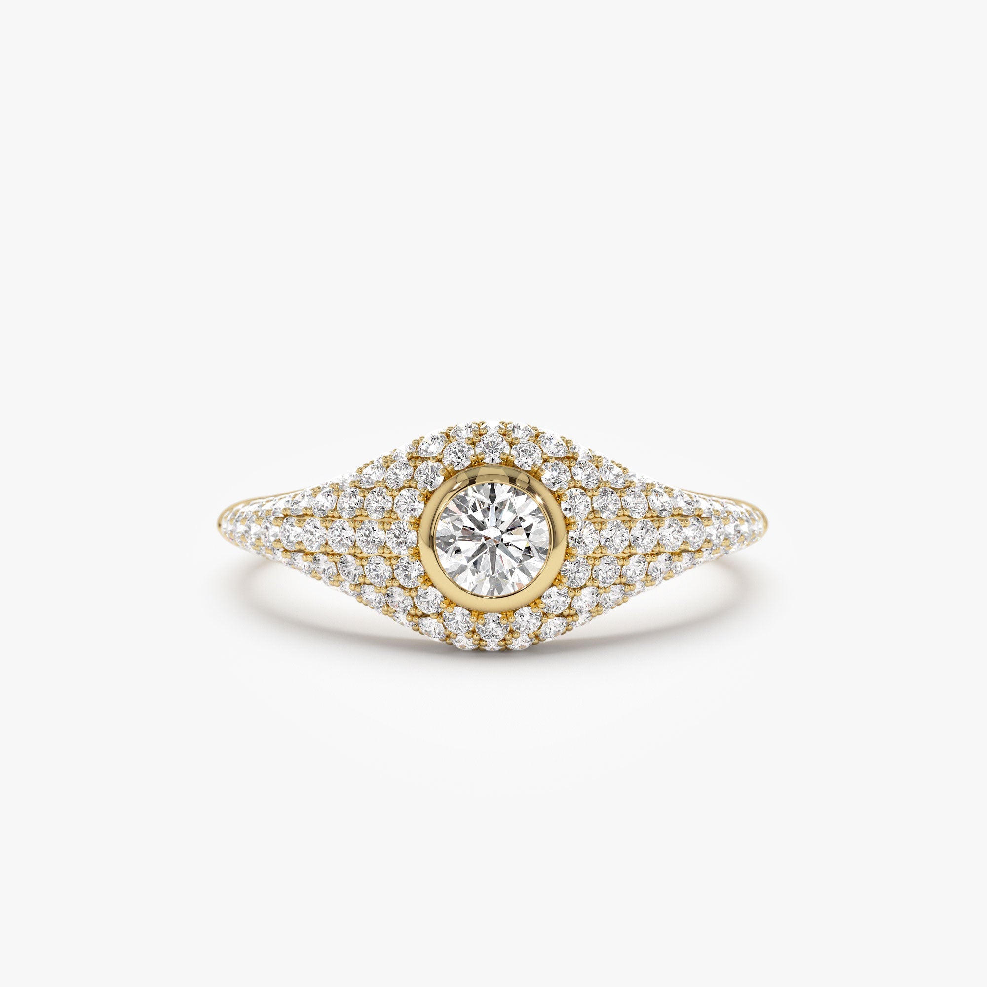 OBFJ1185 - 14K Pave Setting Round Diamond Signet Ring 1