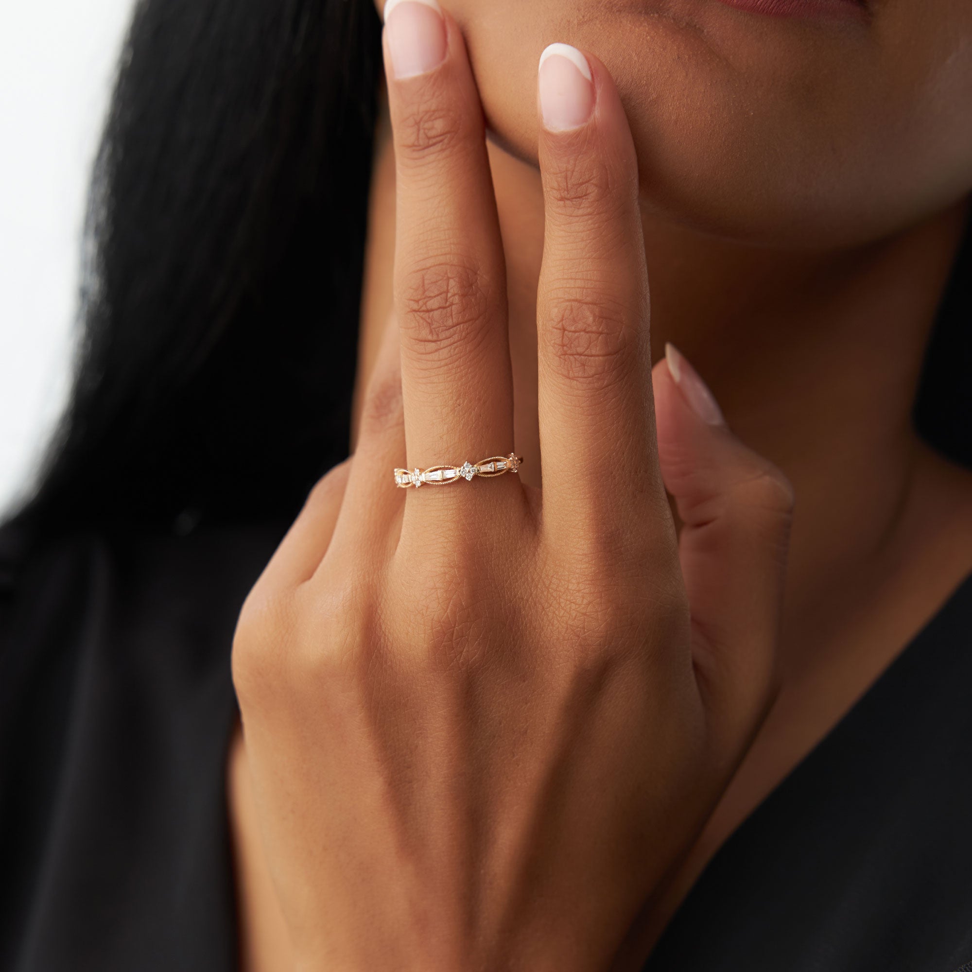 OBFJ1180 - 14k Vintage Inspired Baguette Diamond Wedding RIng 5