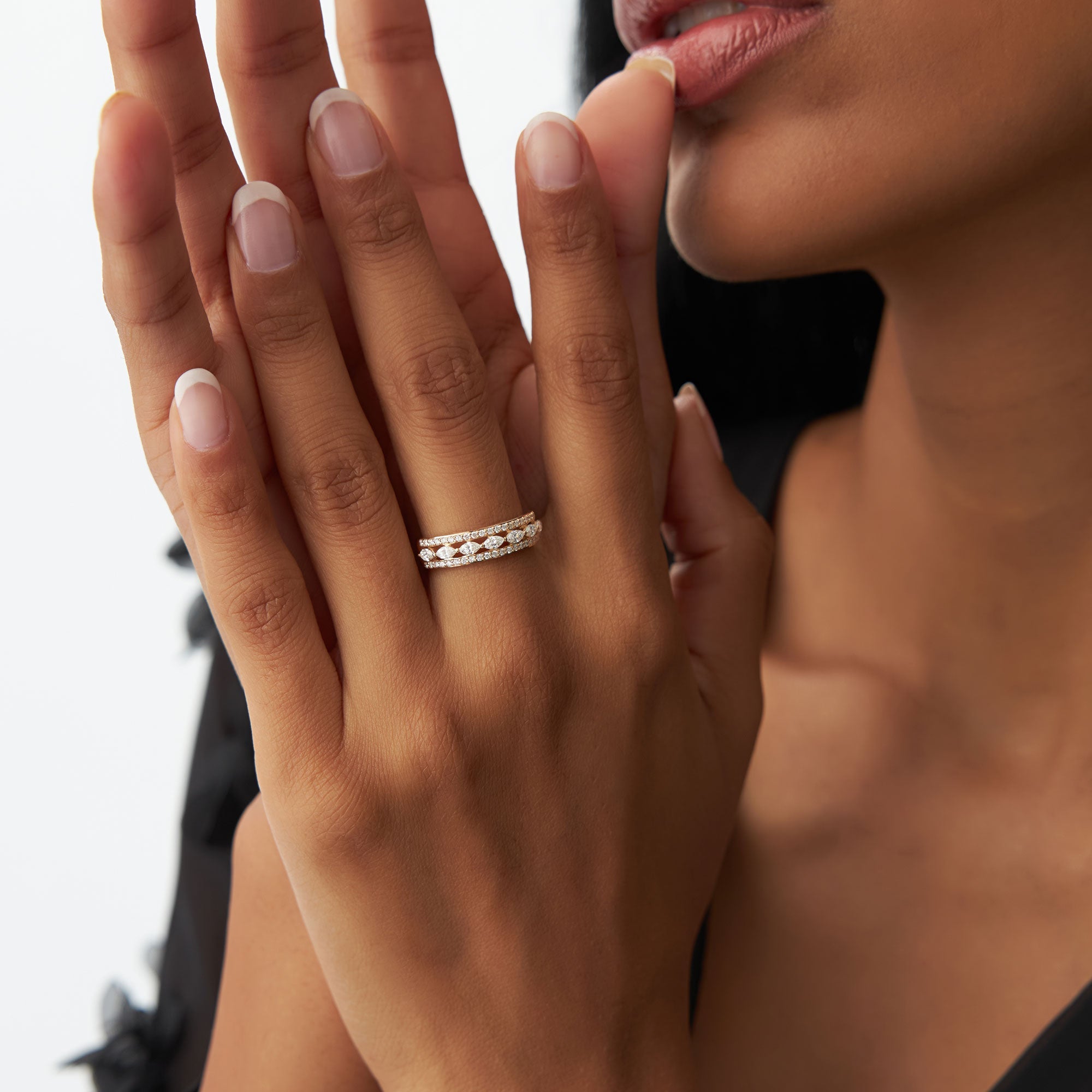 OBFJ1218 - 14K Multi-Band Marquise and Round Diamond Ring 3