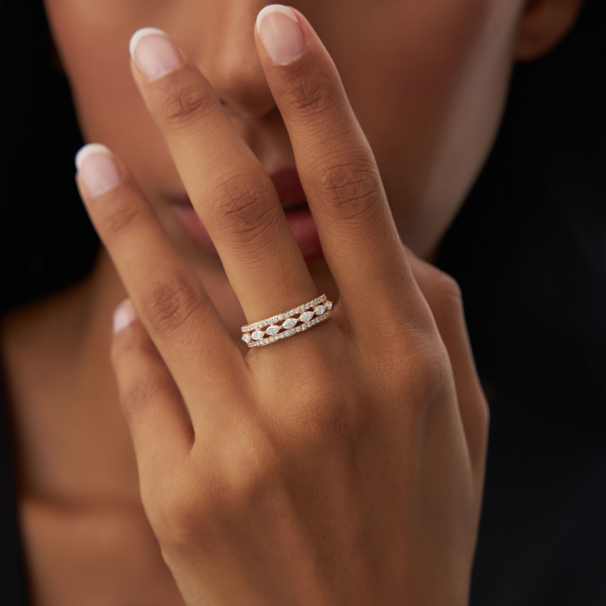 OBFJ1218 - 14K Multi-Band Marquise and Round Diamond Ring 2