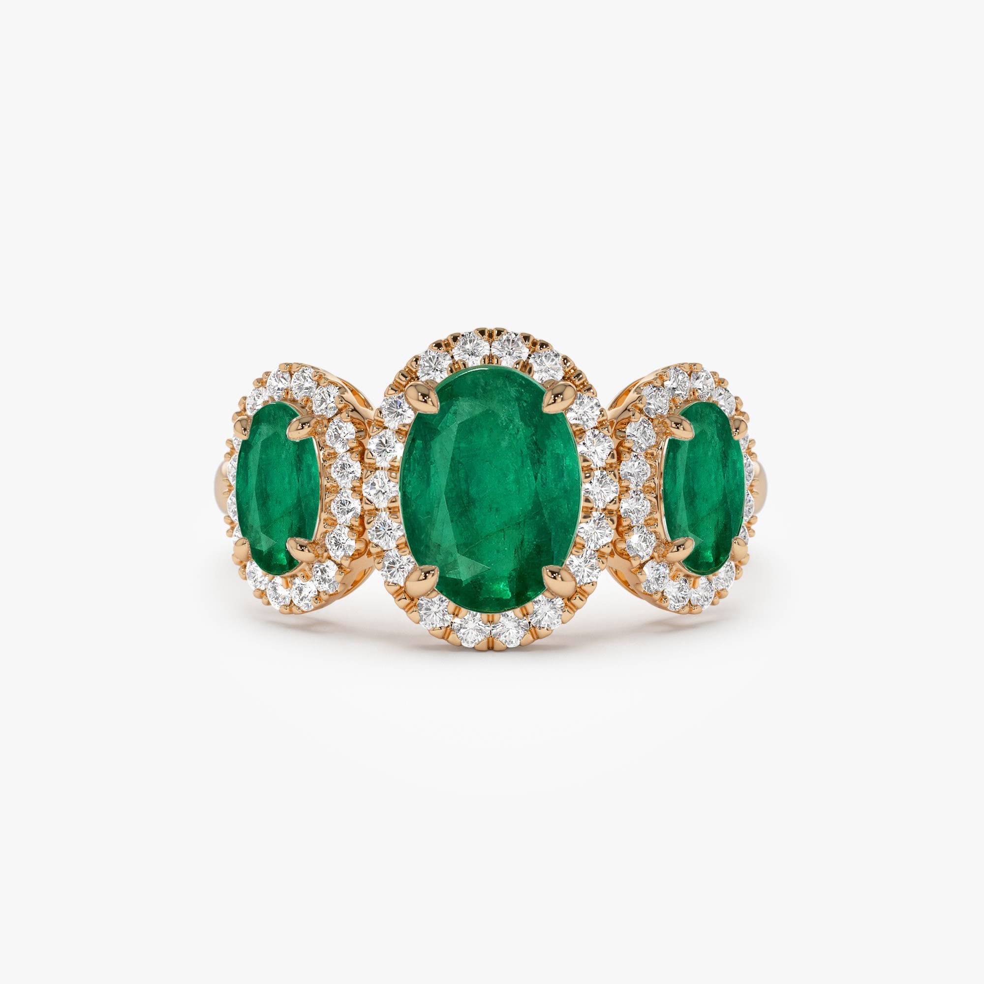 OBFJ0957 - 14K Three Stone Emerald Diamond Engagement Ring 6