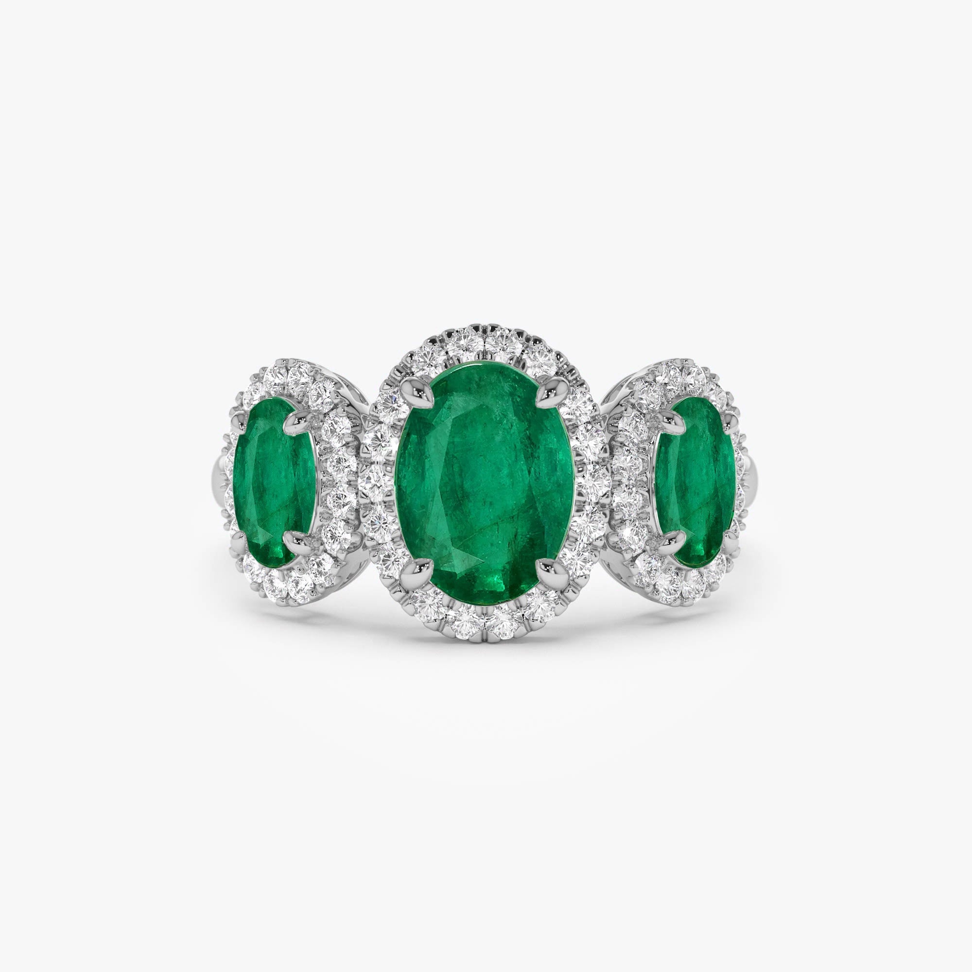 OBFJ0957 - 14K Three Stone Emerald Diamond Engagement Ring 7