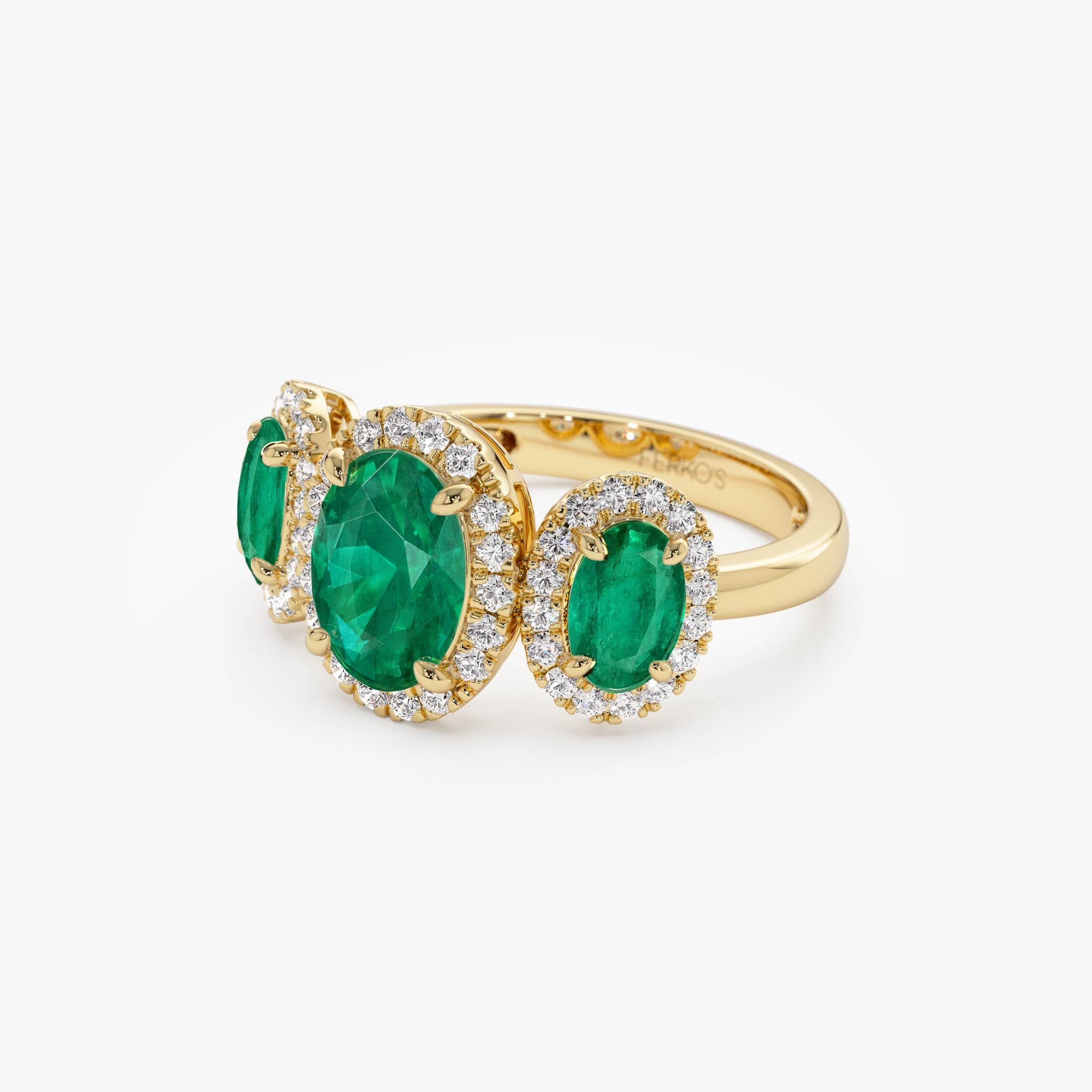 OBFJ0957 - 14K Three Stone Emerald Diamond Engagement Ring 5