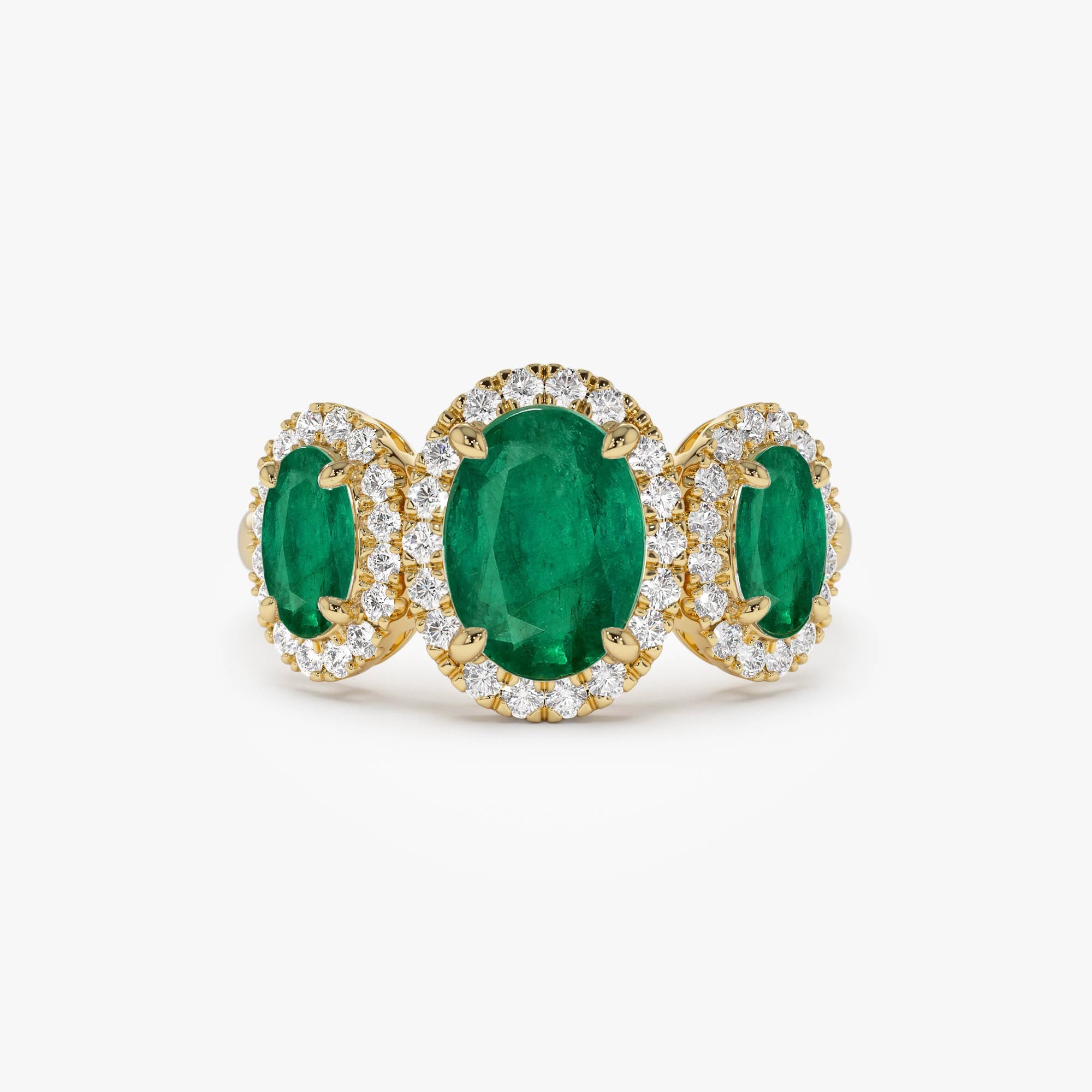 OBFJ0957 - 14K Three Stone Emerald Diamond Engagement Ring 1