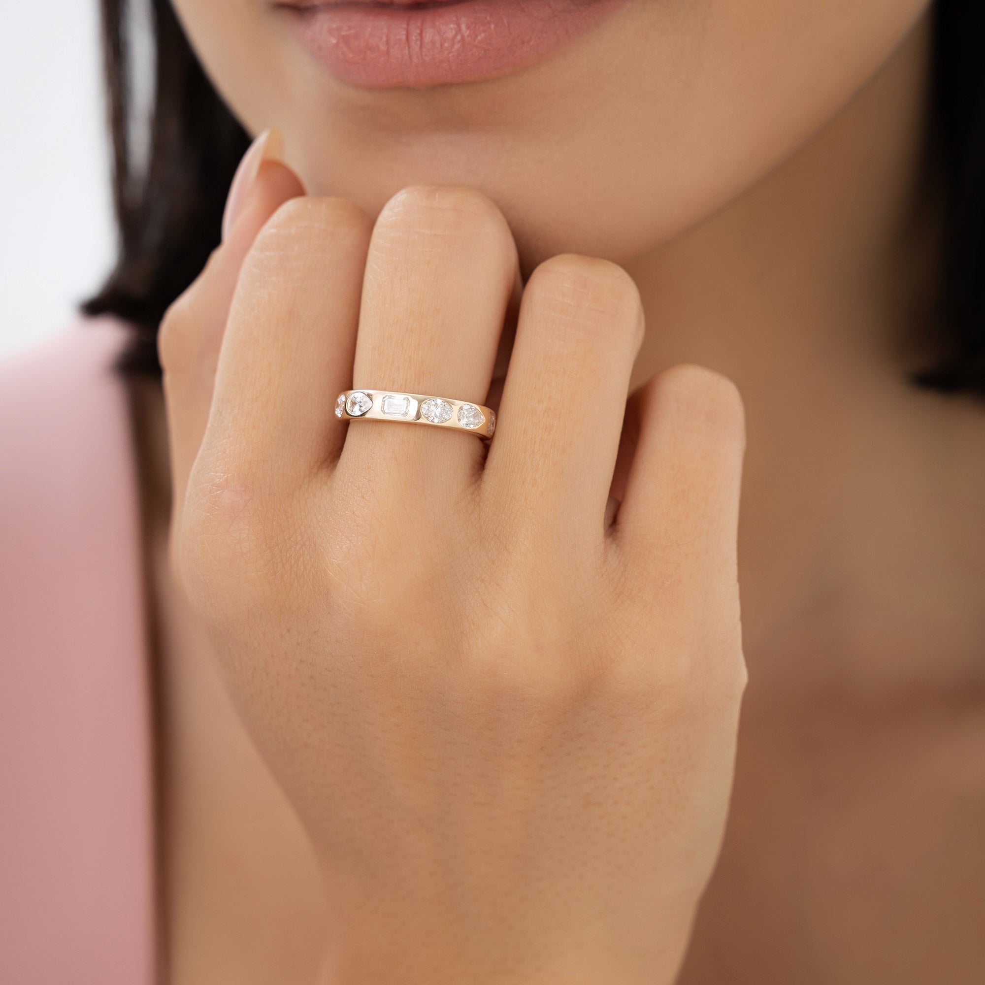 OBFJ0946 - 2.35 ctw 14k Mixed Shape Flush Setting Lab Grown Diamond Anniversary Ring - Clara 4