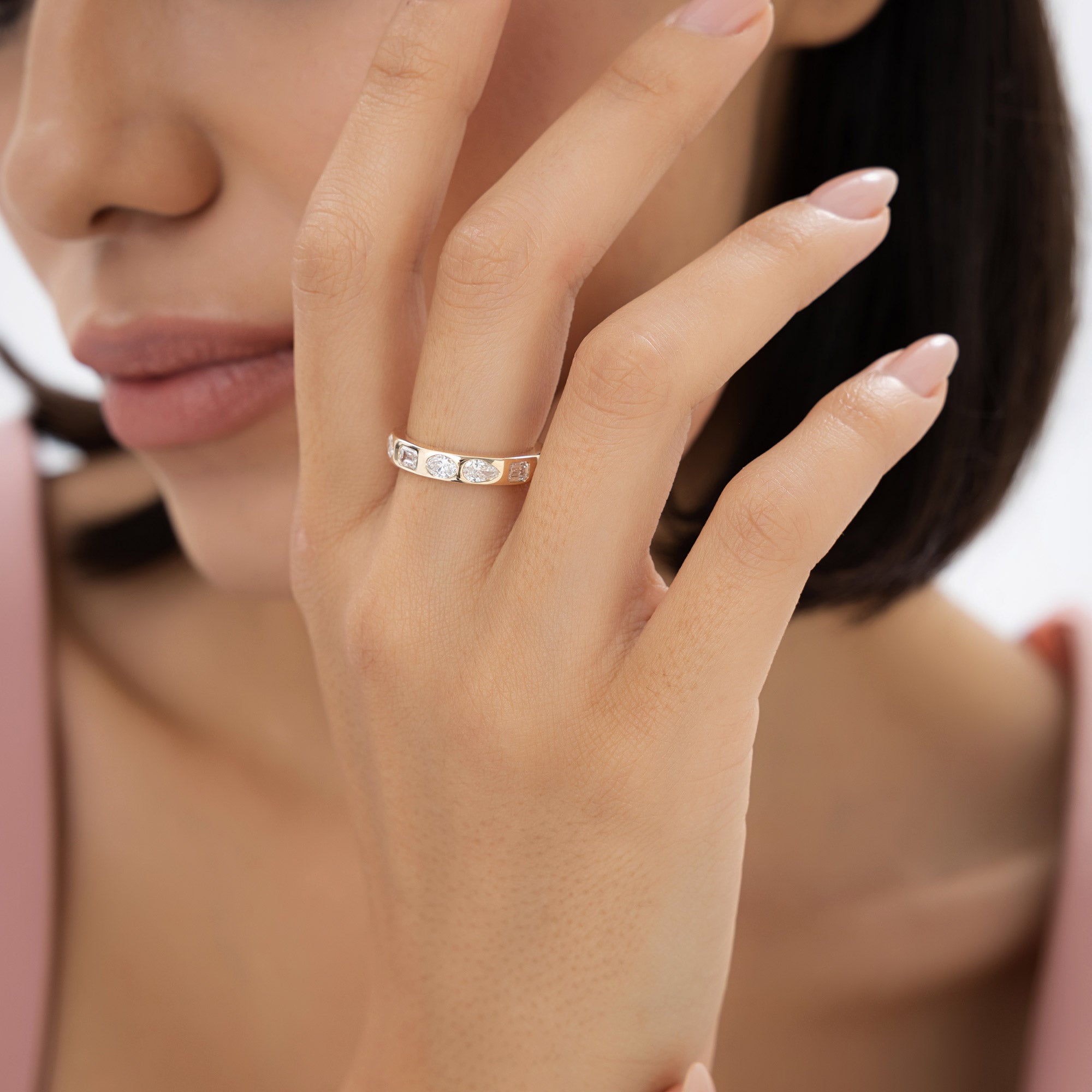OBFJ0946 - 2.35 ctw 14k Mixed Shape Flush Setting Lab Grown Diamond Anniversary Ring - Clara 3