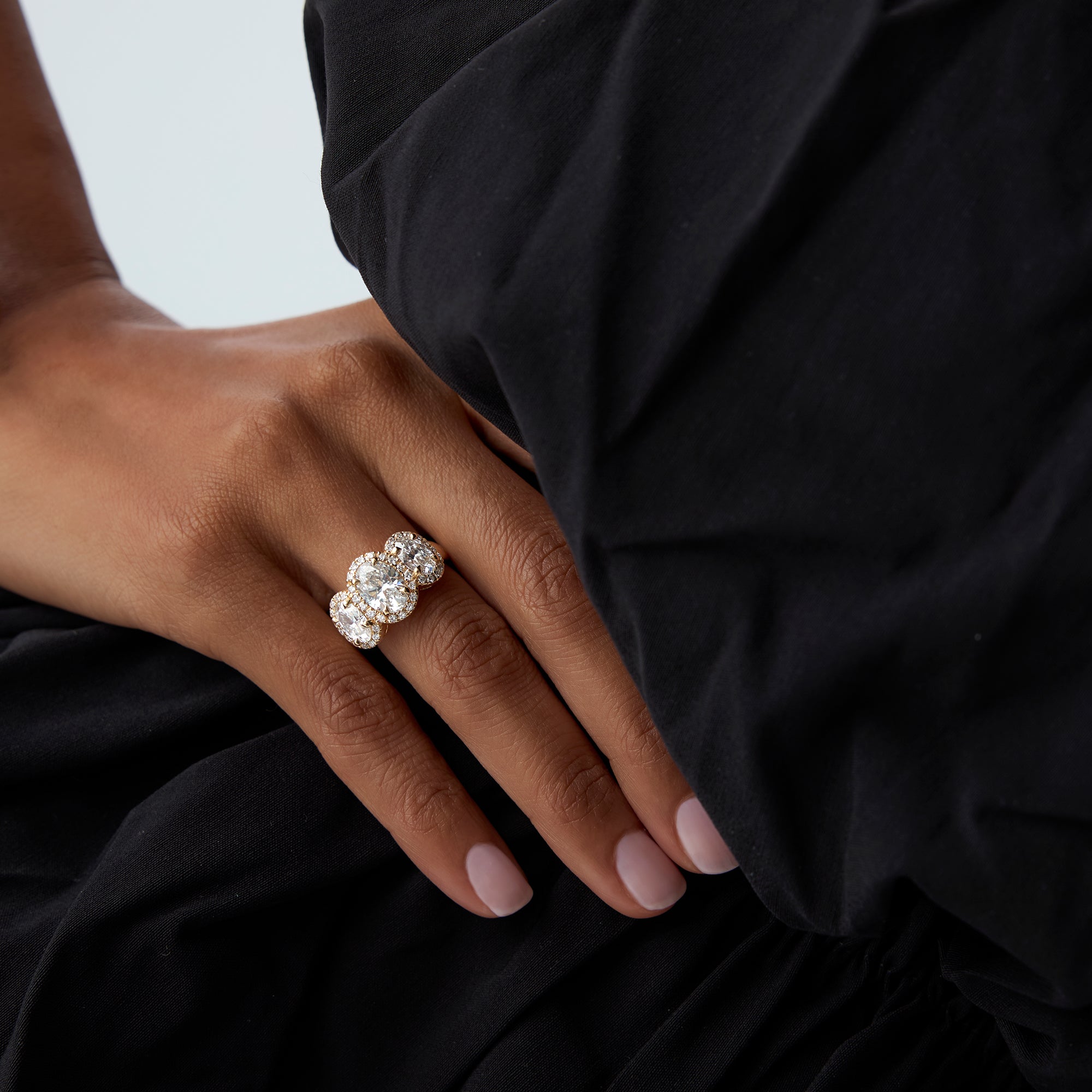 OBFJ0986 - 3.35 ctw Three Stone Halo Oval Lab Grown Engagement Ring - Ashley 3