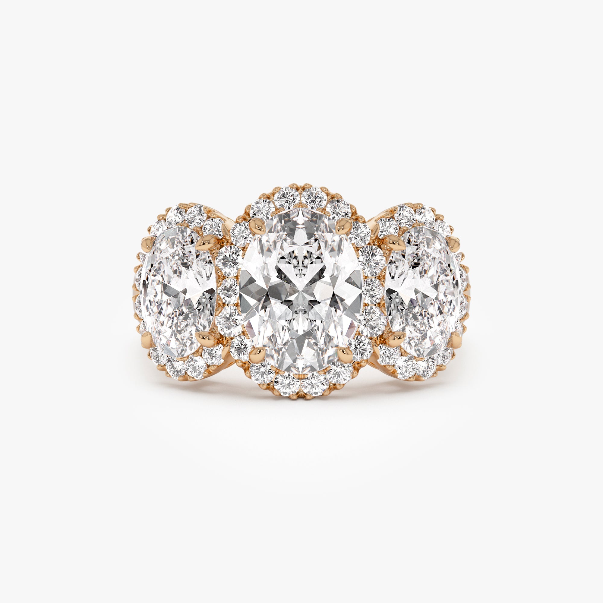 OBFJ0986 - 3.35 ctw Three Stone Halo Oval Lab Grown Engagement Ring - Ashley 8