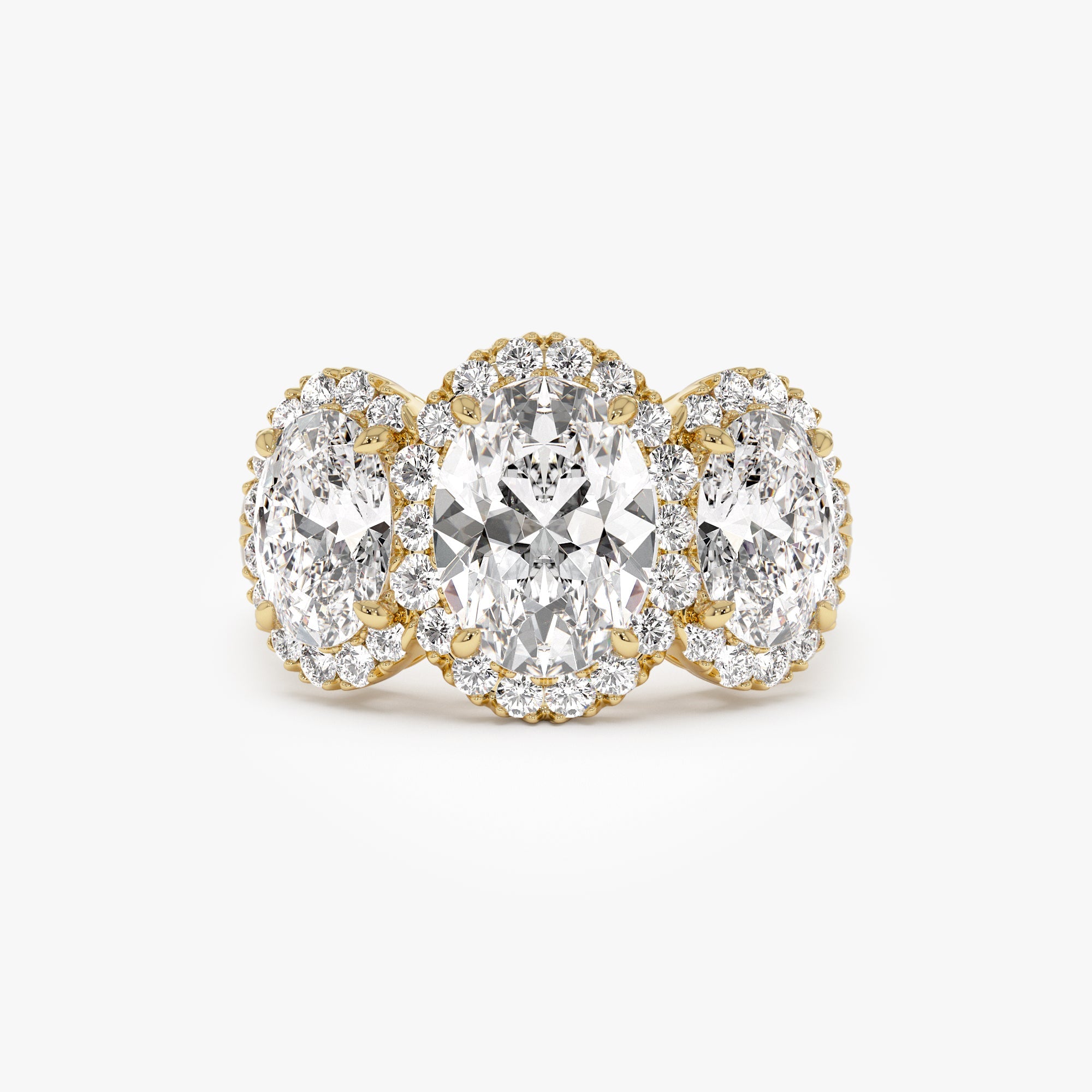 OBFJ0986 - 3.35 ctw Three Stone Halo Oval Lab Grown Engagement Ring - Ashley 1