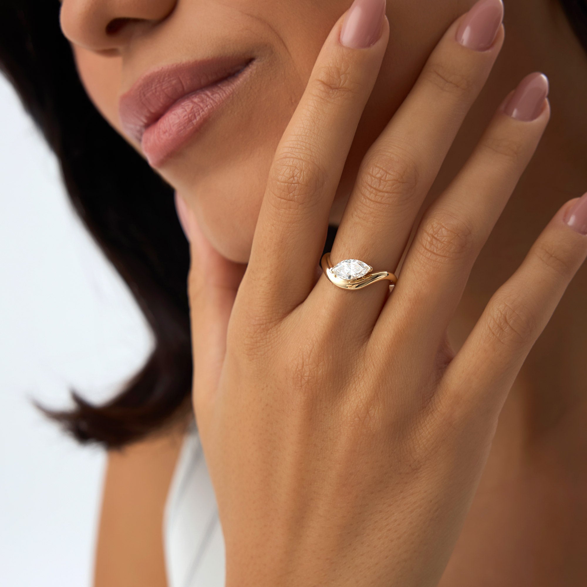 OBFJ1001 - 1.00 ctw 14k Marquise Shaped Sleek Design Lab Grown Engagement Ring - Rylee 2