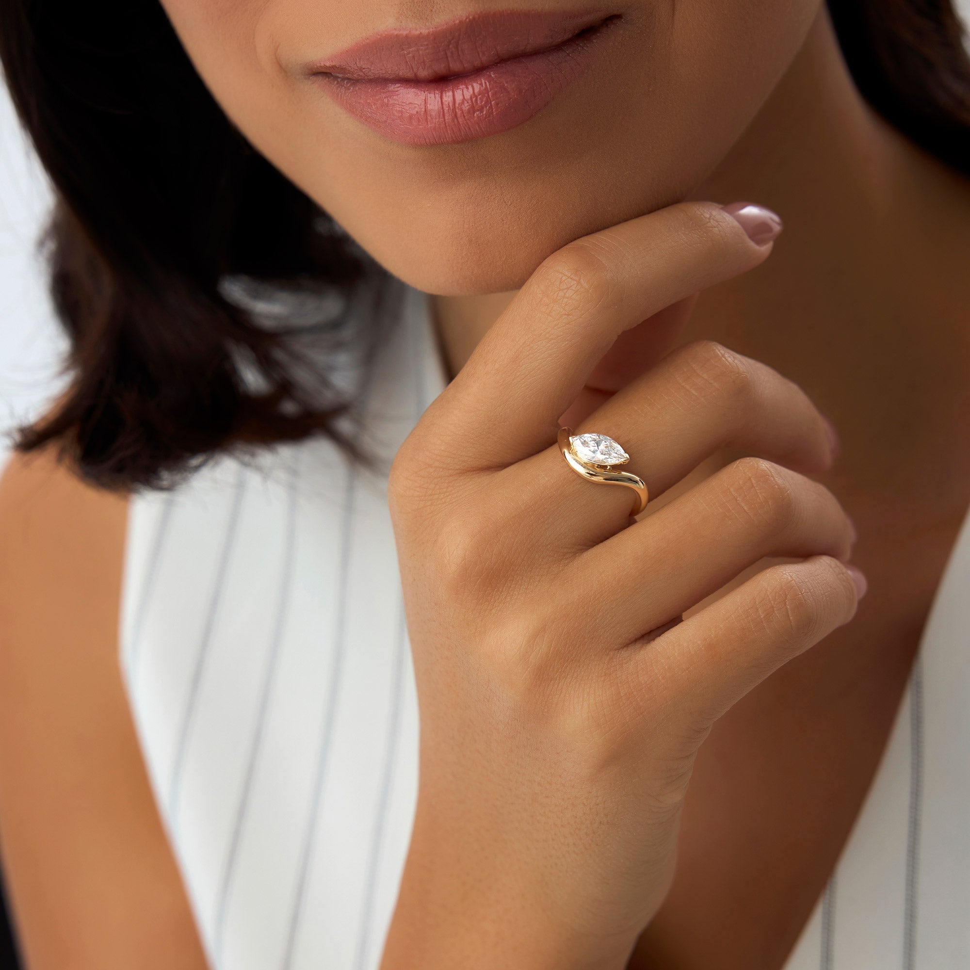 OBFJ1001 - 1.00 ctw 14k Marquise Shaped Sleek Design Lab Grown Engagement Ring - Rylee 3