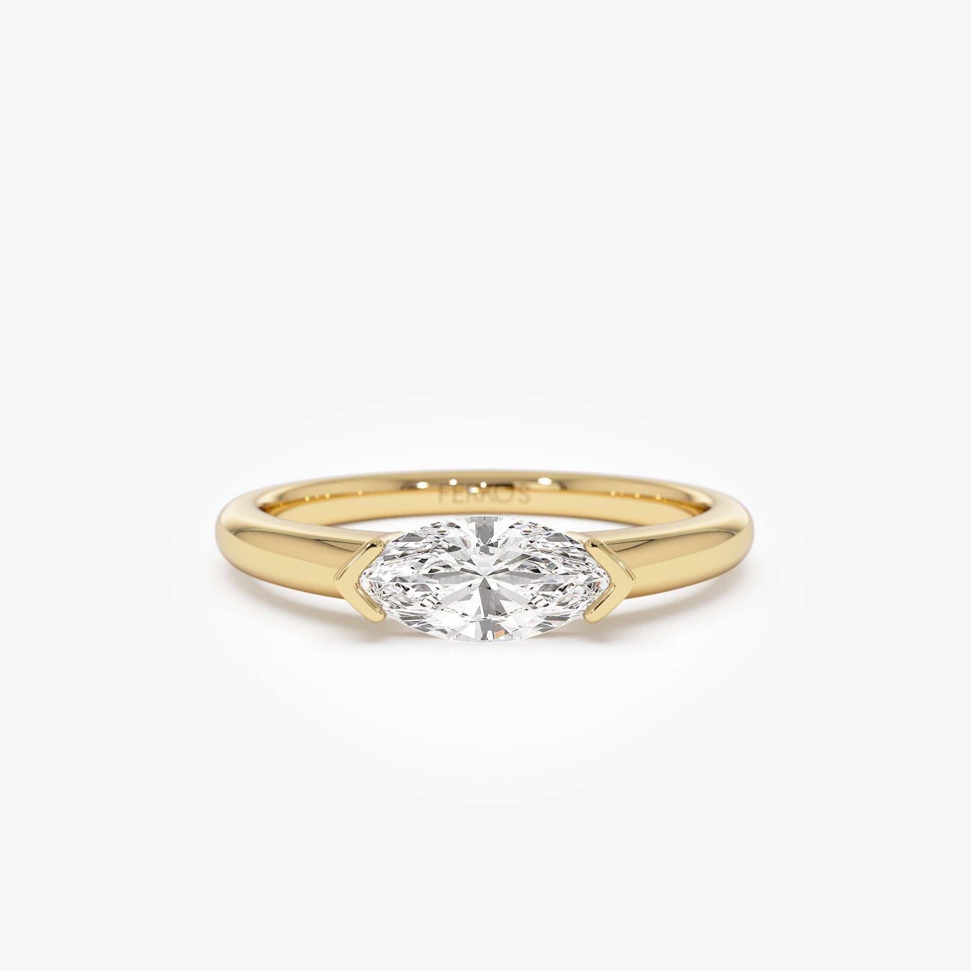 OBFJ0705 - 0.75 ctw 14k Marquise Shaped East-West Lab Grown Engagement Ring - Olivia 1