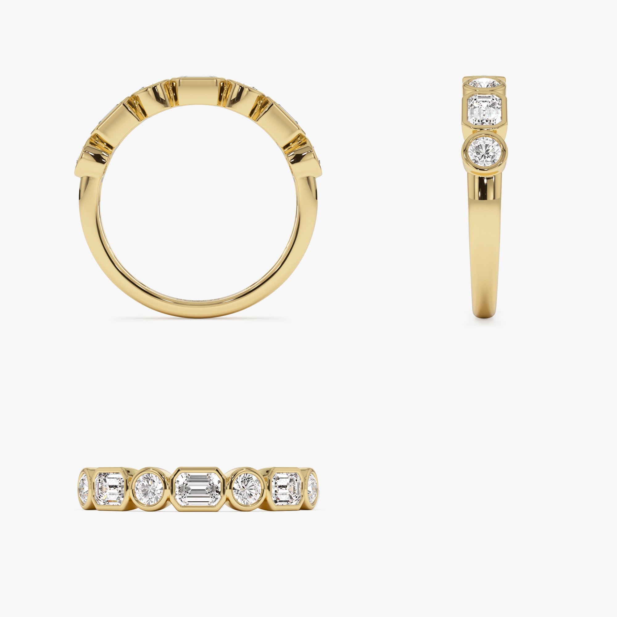 OBFJ0981 - 0.95 ctw 14k Bezel Setting Emerald Cut & Round Lab Grown Diamond Wedding Ring - Sarah 8