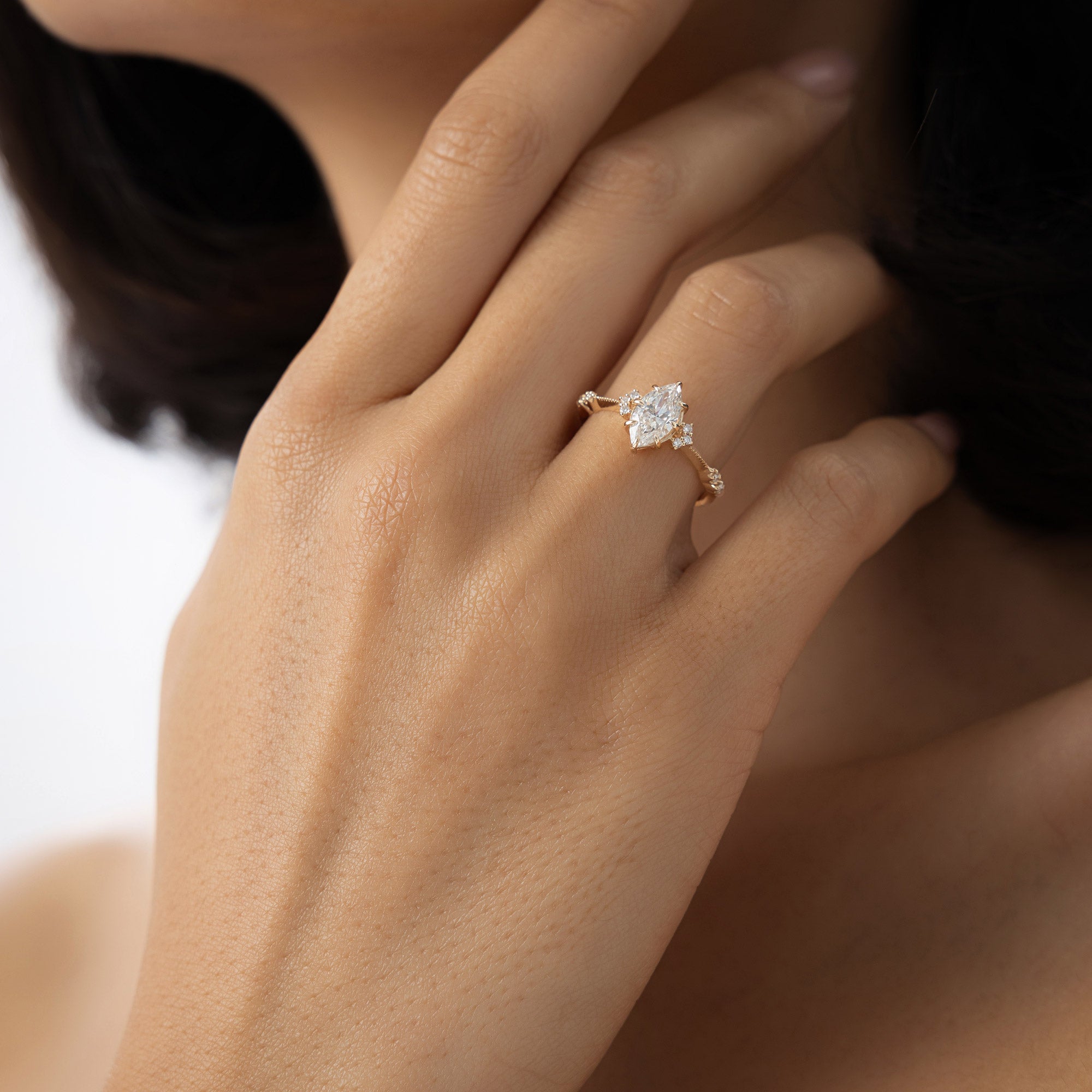 OBFJ0977 - 1.10 ctw 14k Art Deco Marquise Shaped Lab Grown Diamond Enagement Ring - Rose 2