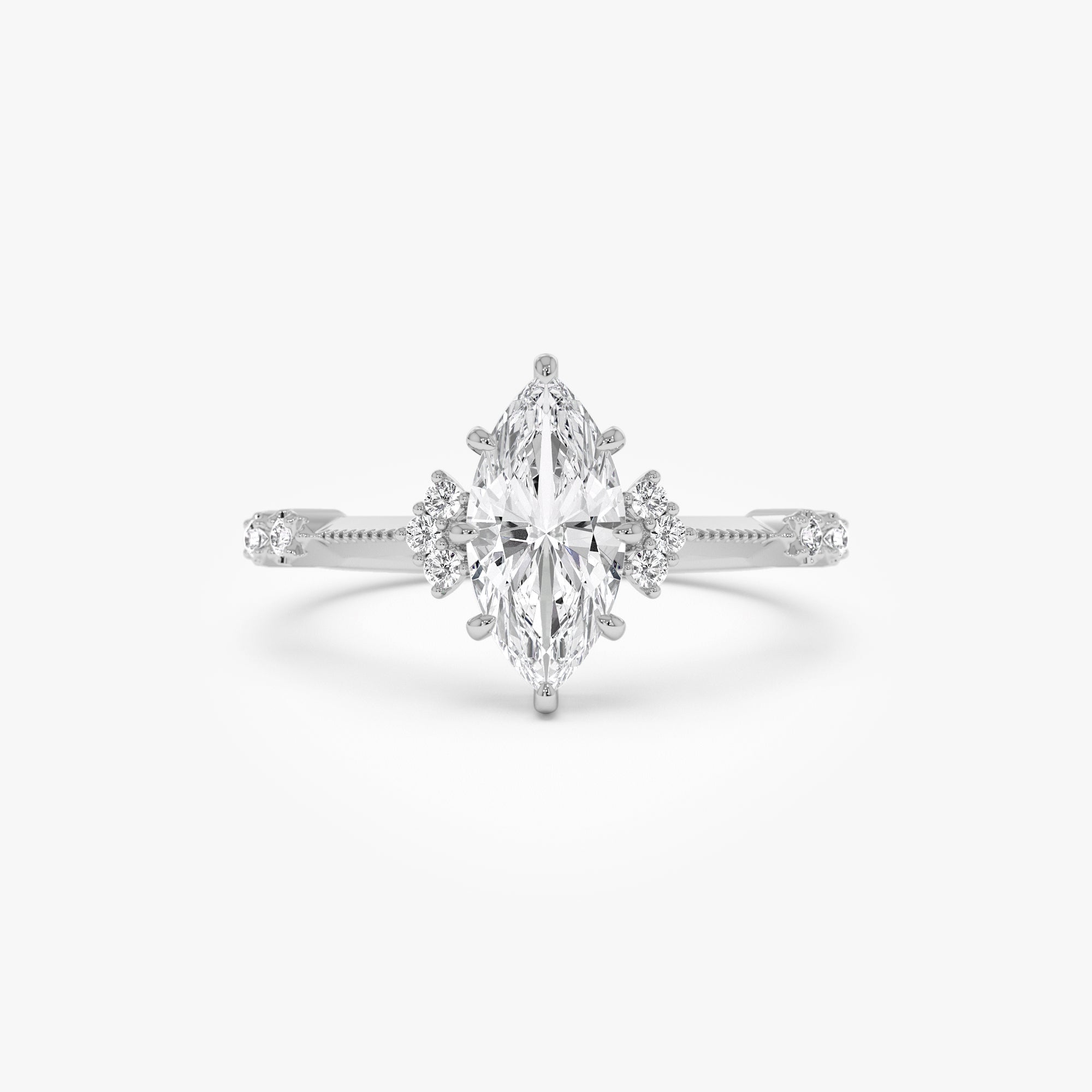 OBFJ0977 - 1.10 ctw 14k Art Deco Marquise Shaped Lab Grown Diamond Enagement Ring - Rose 8