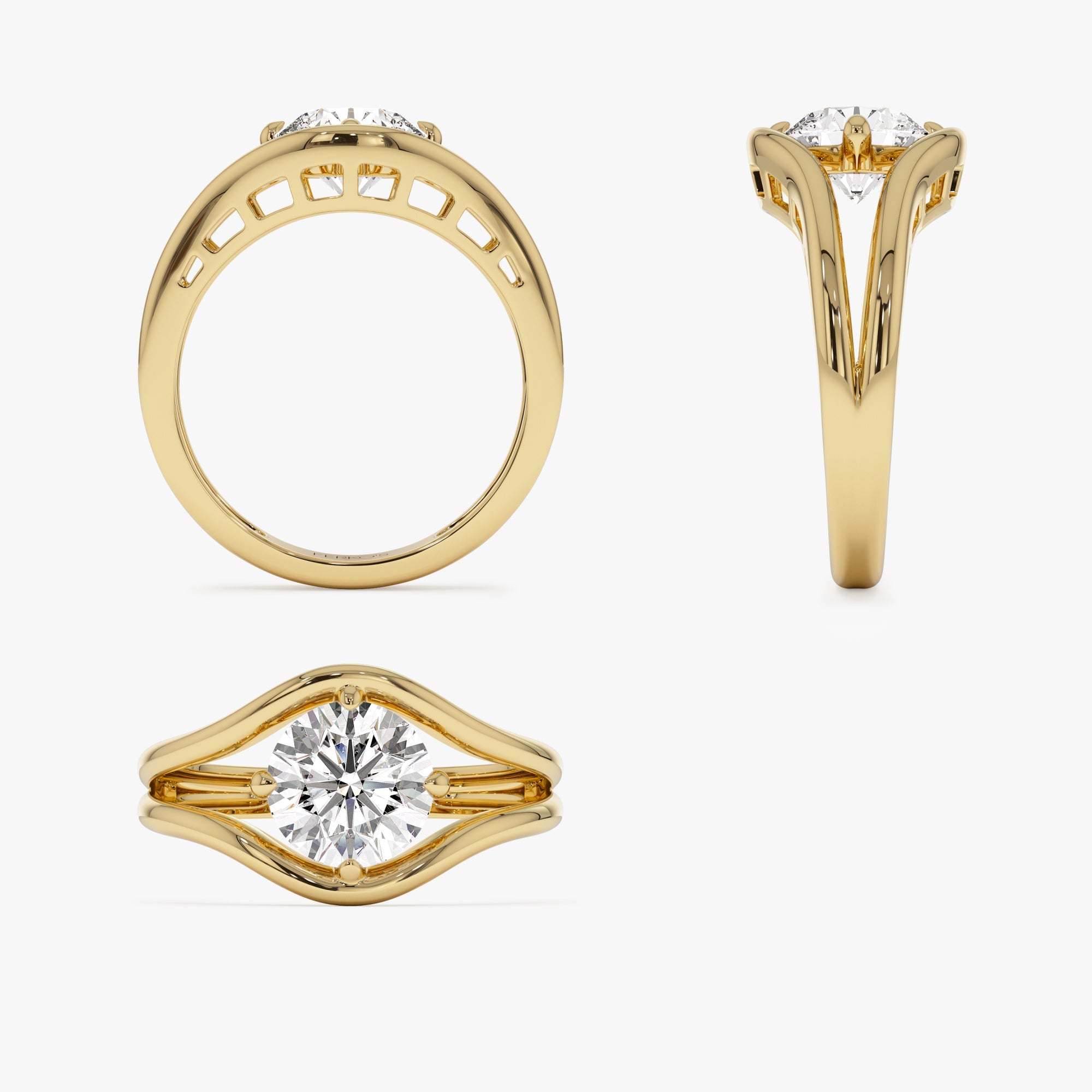 OBFJ0969 - 1.50 ctw 14k Split Shank Unique Round Lab Grown Diamond Engagement Ring - Bella 8
