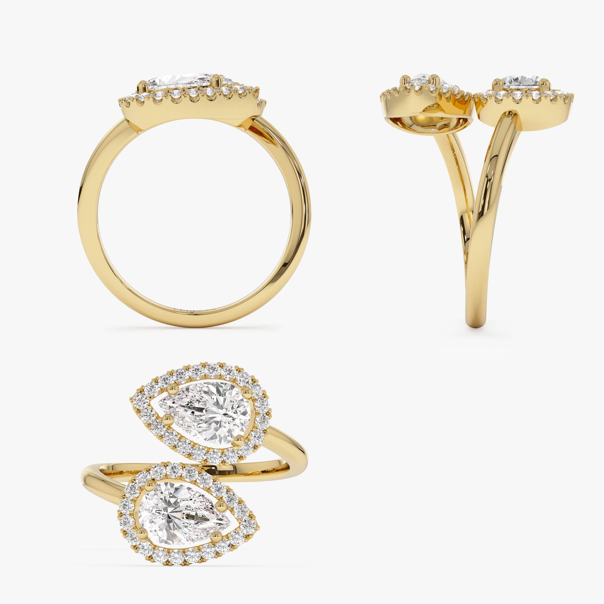 OBFJ0968 - 1.90 ctw Double Pear Shaped Lab Grown Halo Bypass Ring - Isabel 10