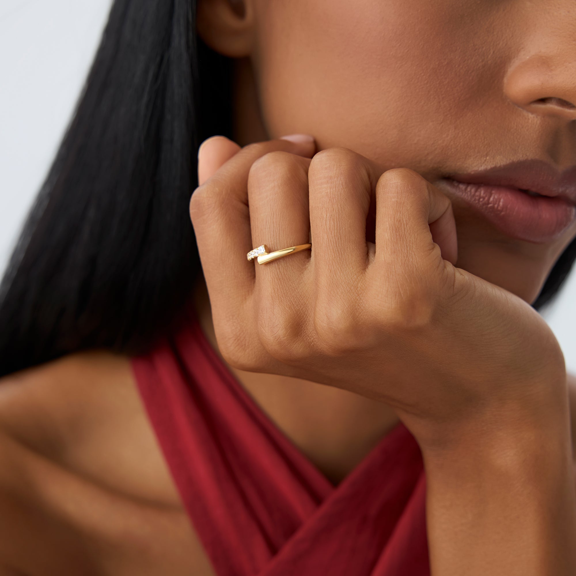 OBFJ1008 - 14k Bypass Gold & Pave Diamond Ring 3