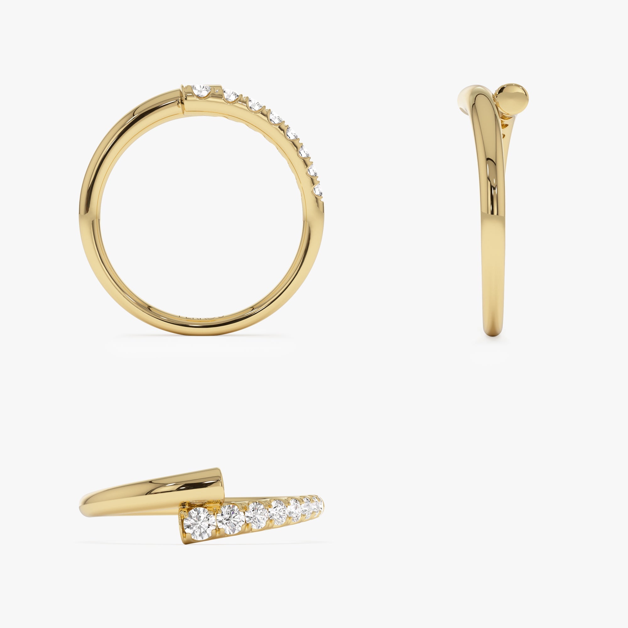 OBFJ1008 - 14k Bypass Gold & Pave Diamond Ring 7