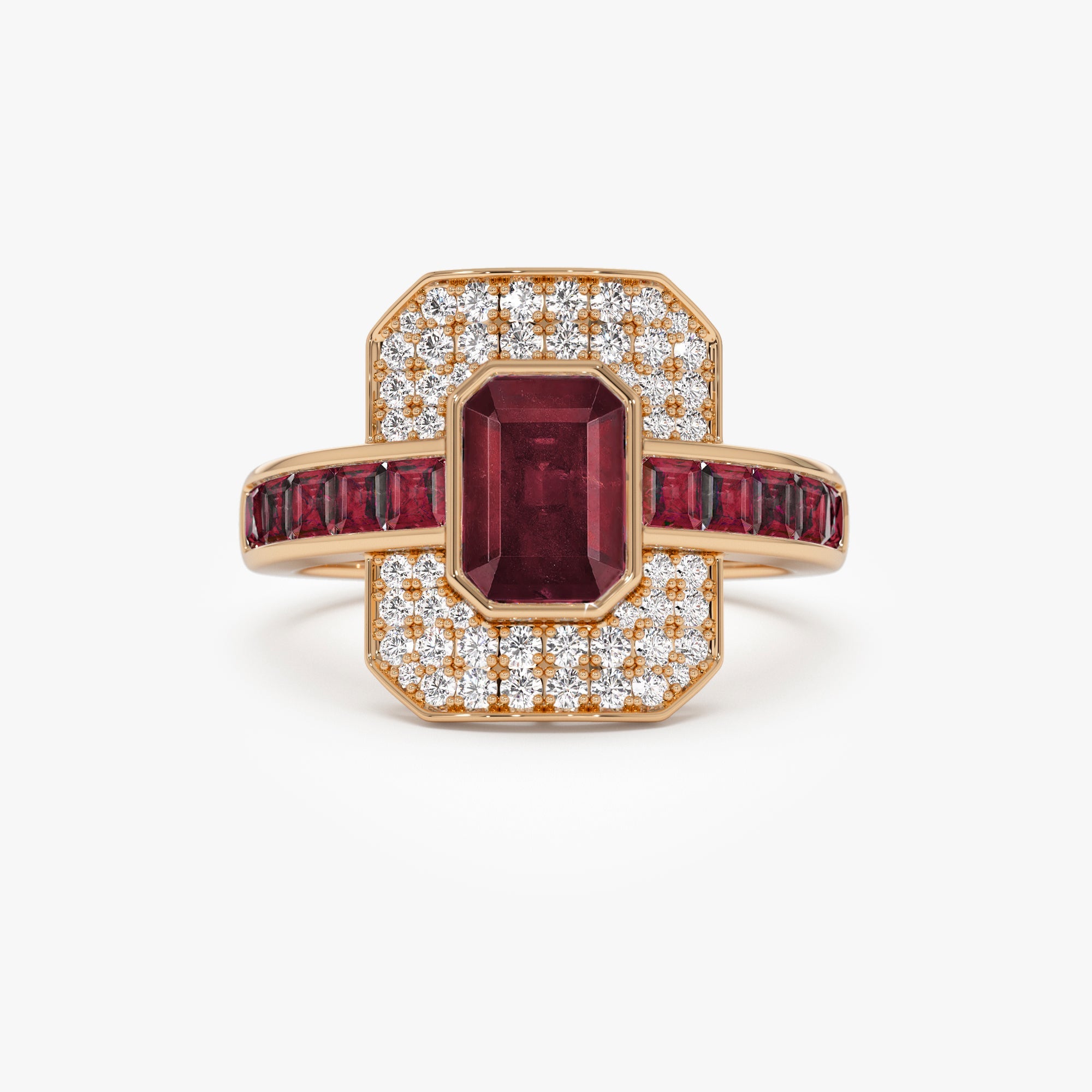 OBFJ0913 - 14k Unique Ruby and Diamond Art Deco Ring 7