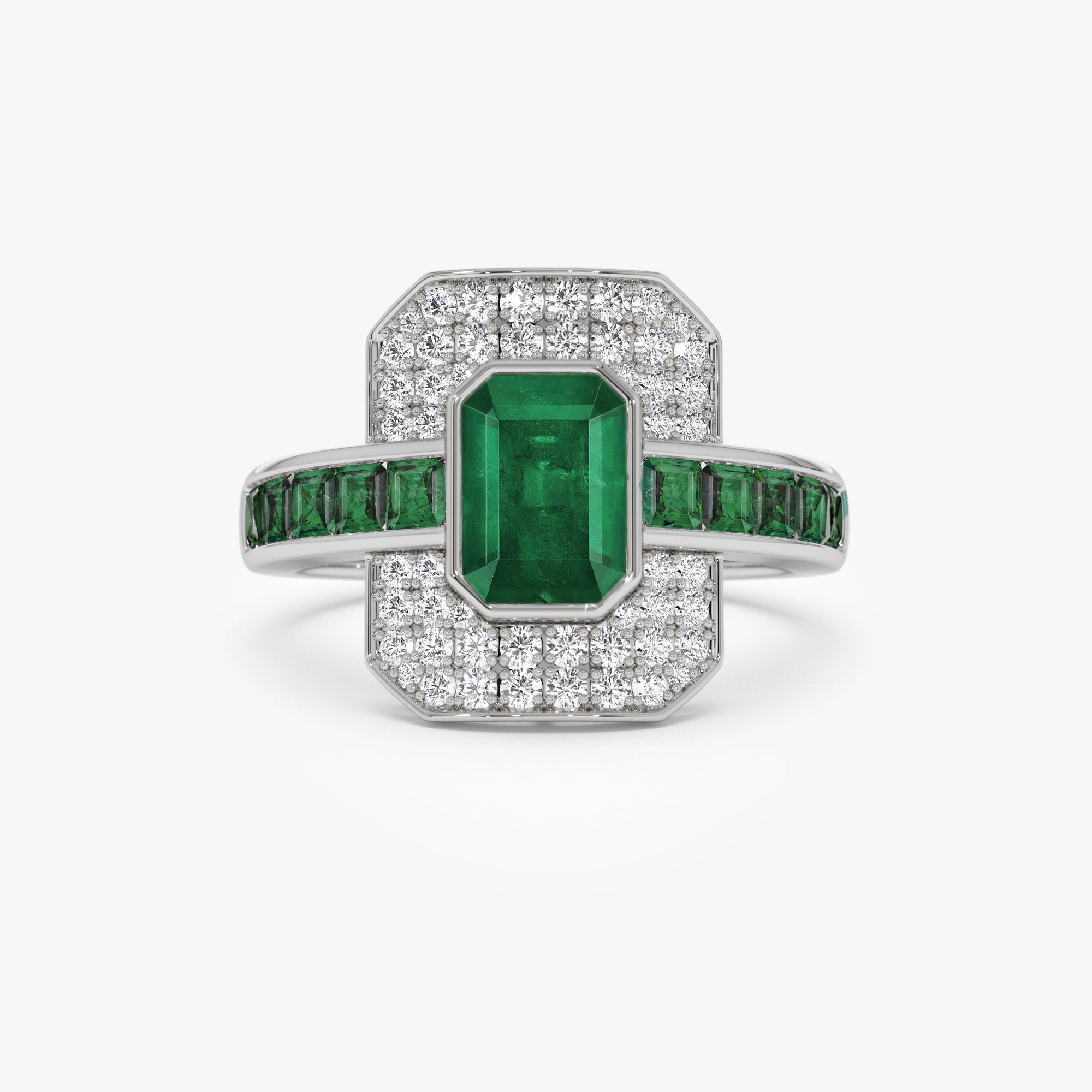 OBFJ0914 - 14k Unique Emerald and Diamond Art Deco Ring 7
