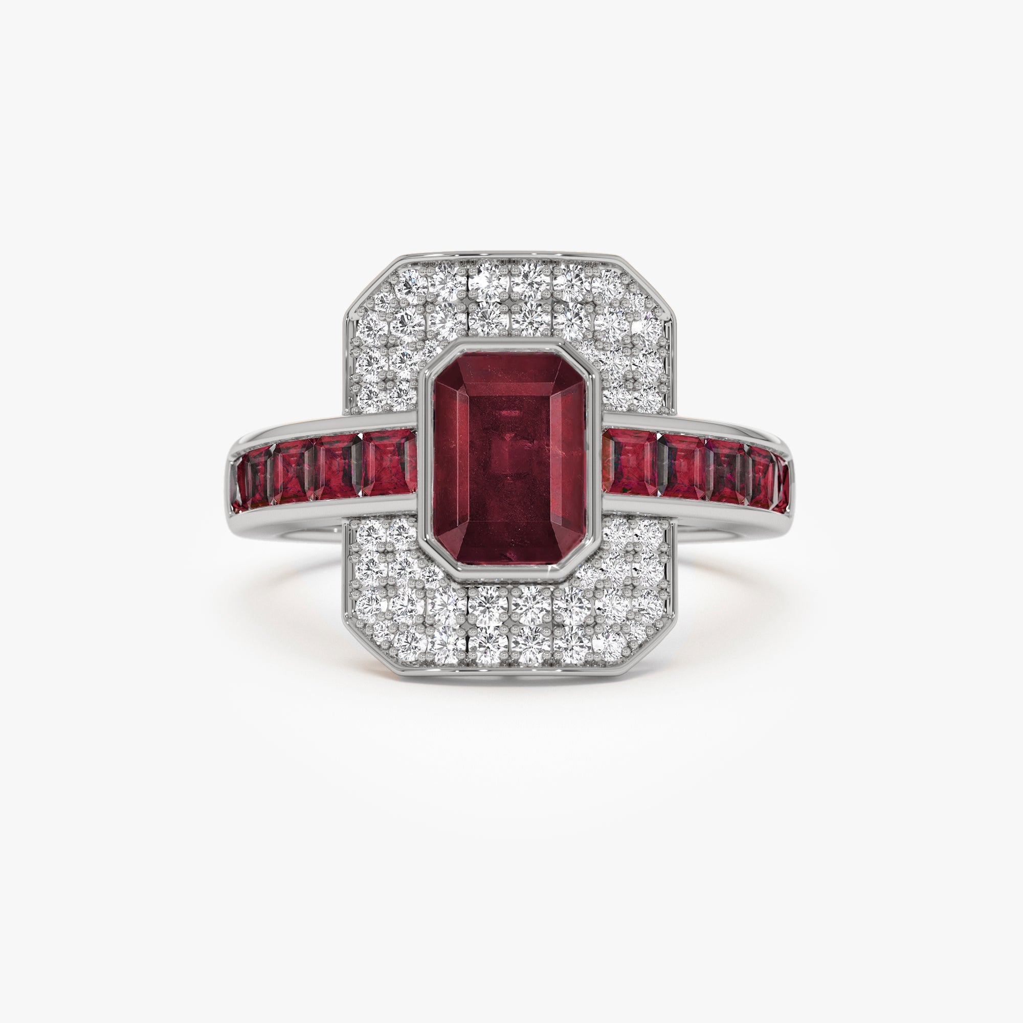 OBFJ0913 - 14k Unique Ruby and Diamond Art Deco Ring 8