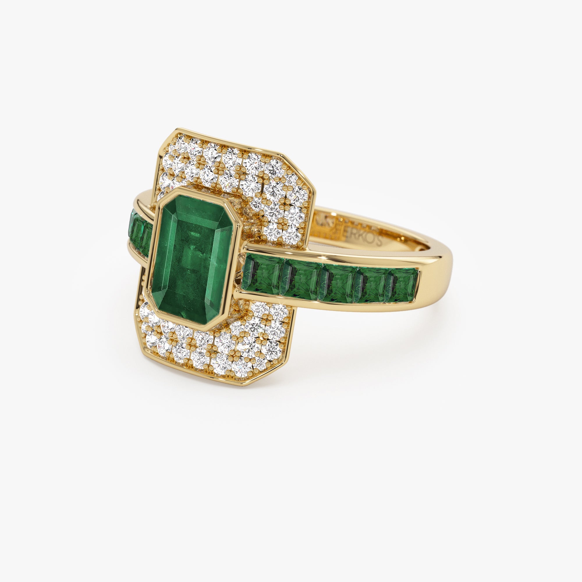 OBFJ0914 - 14k Unique Emerald and Diamond Art Deco Ring 8