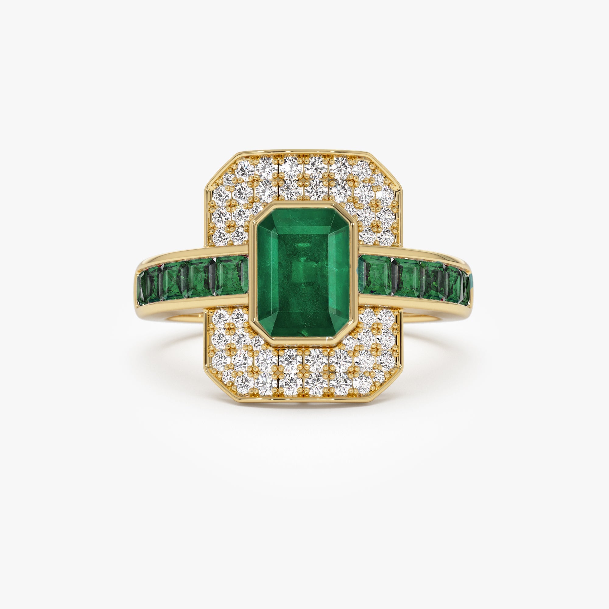 OBFJ0914 - 14k Unique Emerald and Diamond Art Deco Ring 1