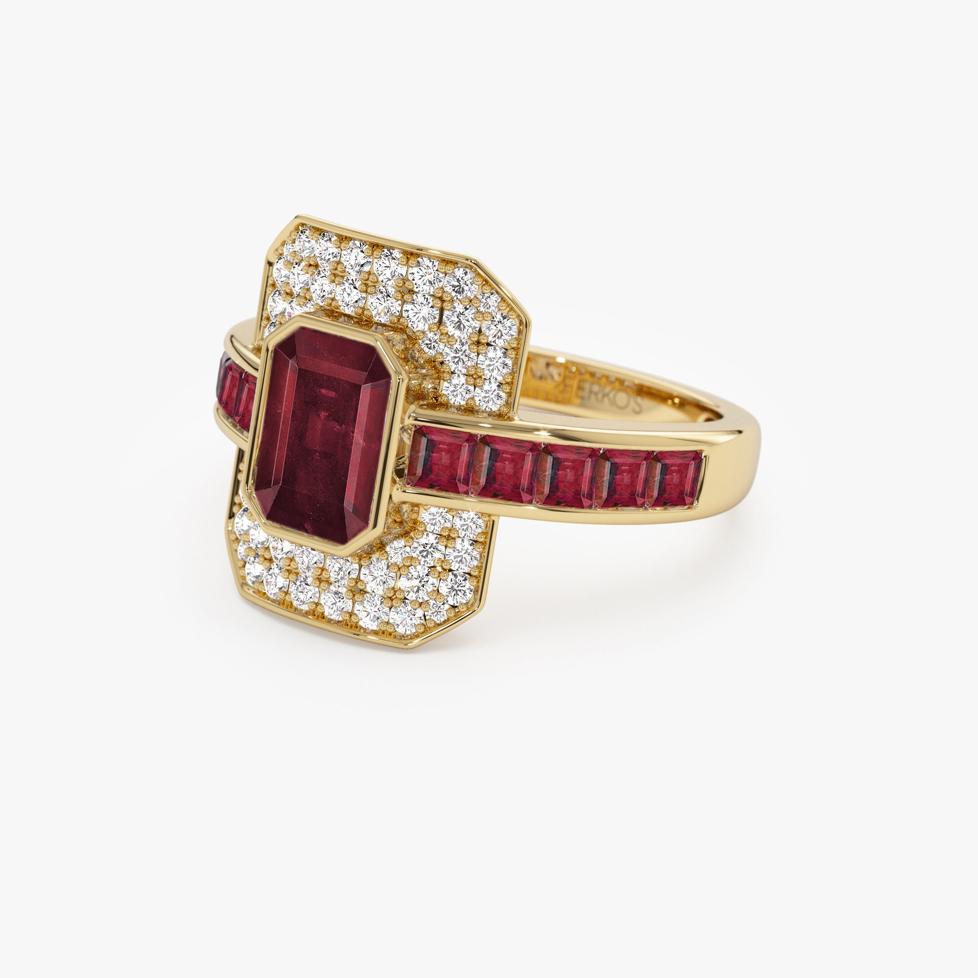 OBFJ0913 - 14k Unique Ruby and Diamond Art Deco Ring 9