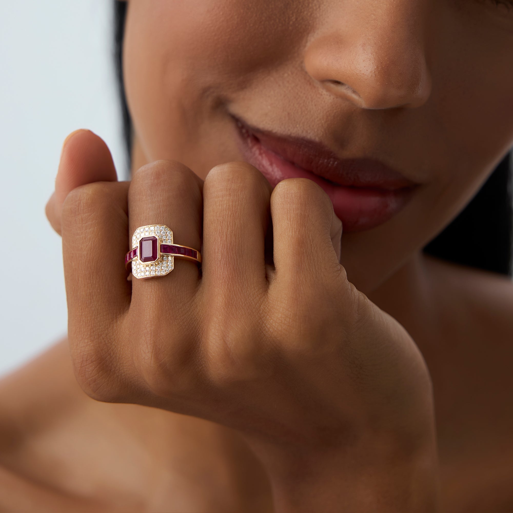 OBFJ0913 - 14k Unique Ruby and Diamond Art Deco Ring 2