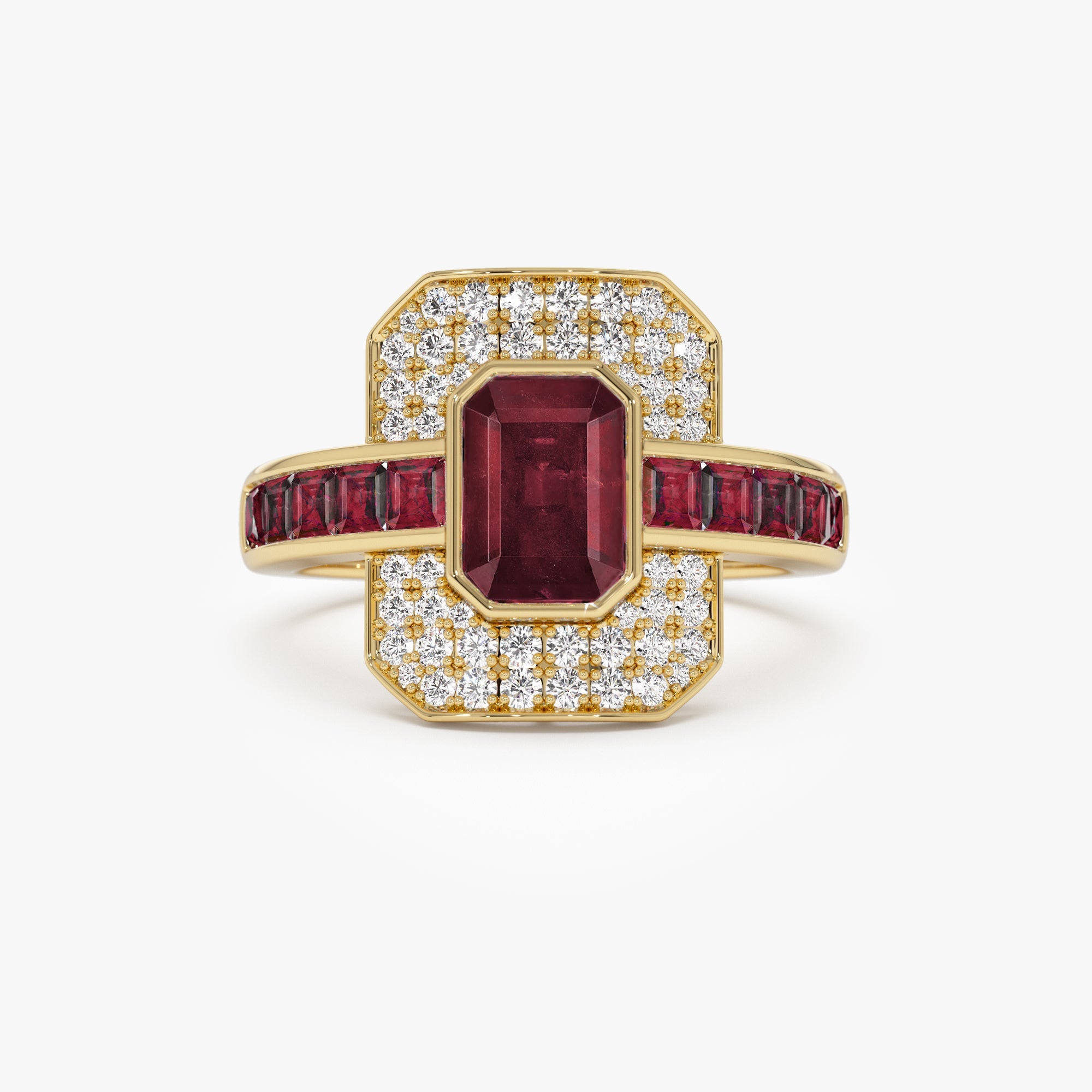OBFJ0913 - 14k Unique Ruby and Diamond Art Deco Ring 1