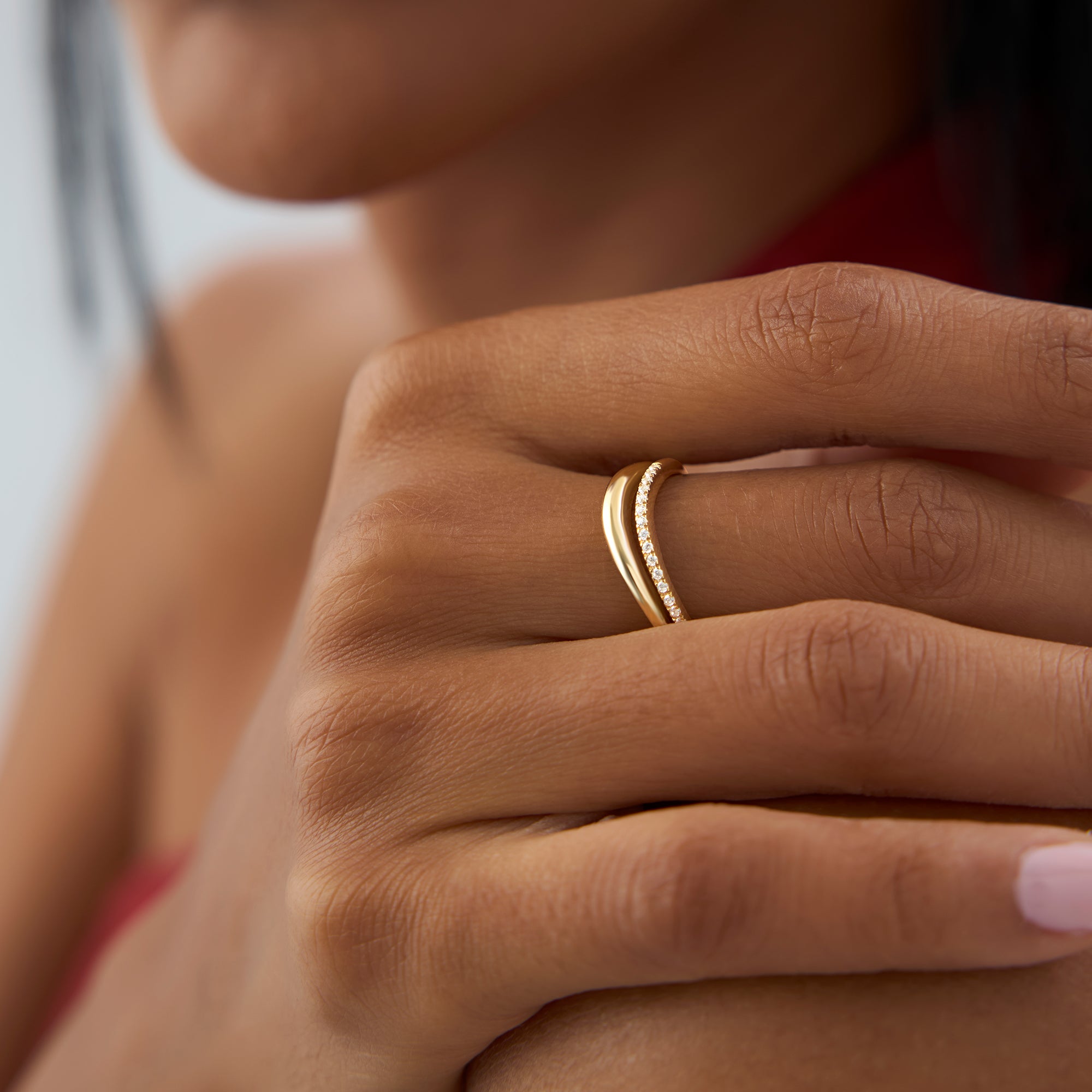 OBFJ0016 - Double Ring Waive Design Diamond Ring - 14k Gold 3