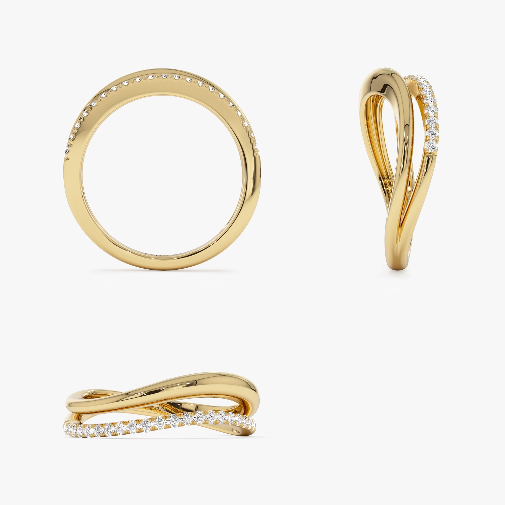 OBFJ0016 - Double Ring Waive Design Diamond Ring - 14k Gold 6