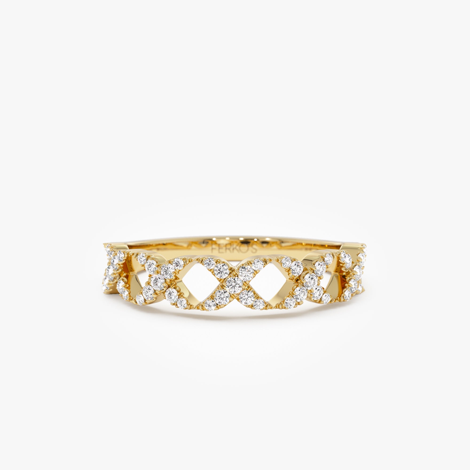 OBFJ1006 - 14k Pave Setting Round Diamond X Ring 1