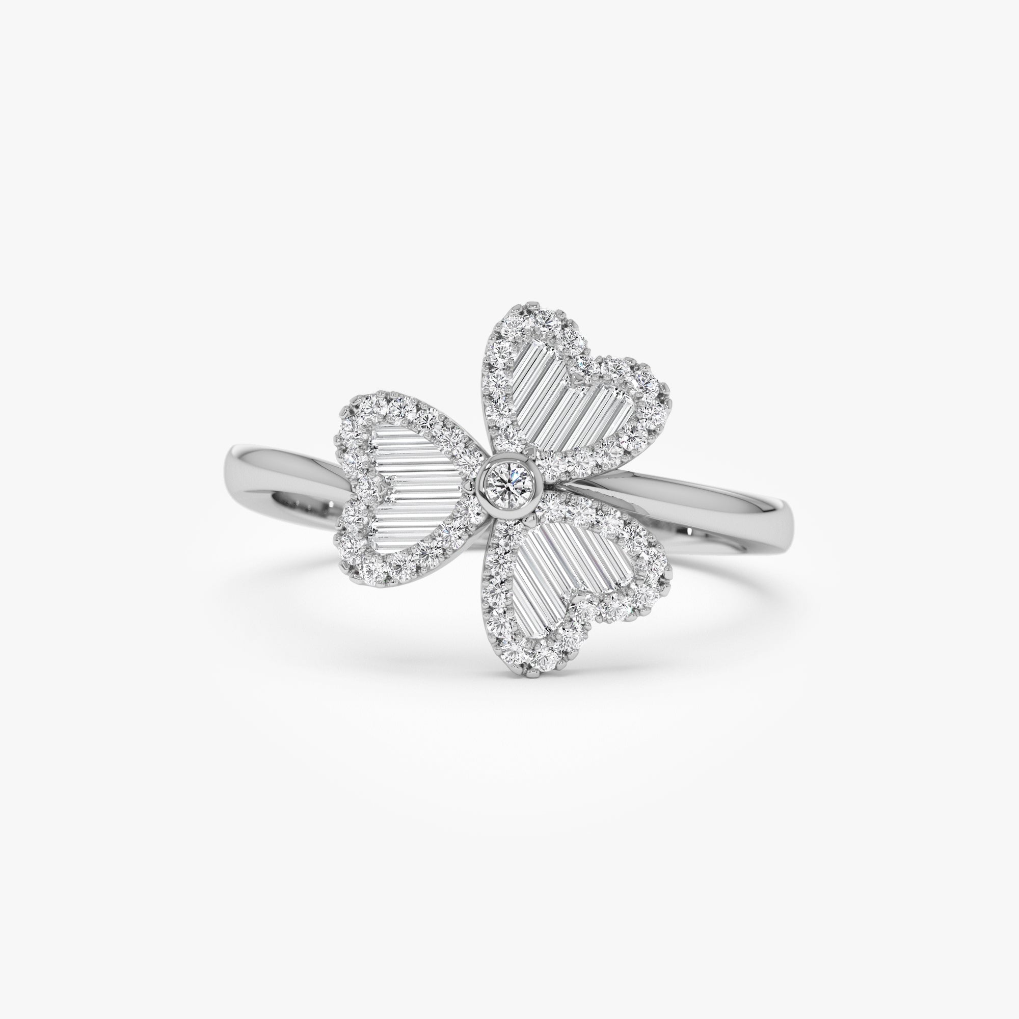 OBFJ0907 - 14k Baguette & Round Diamond Flower Ring 7