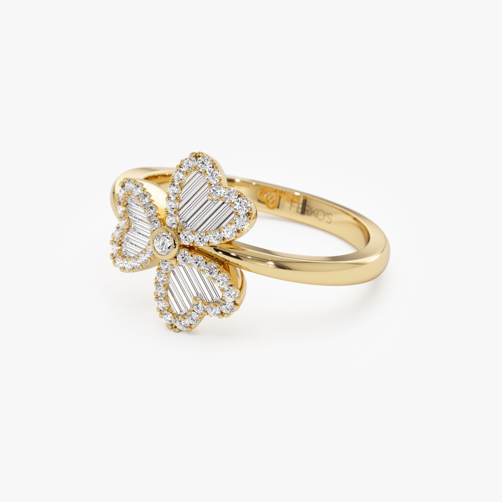 OBFJ0907 - 14k Baguette & Round Diamond Flower Ring 8