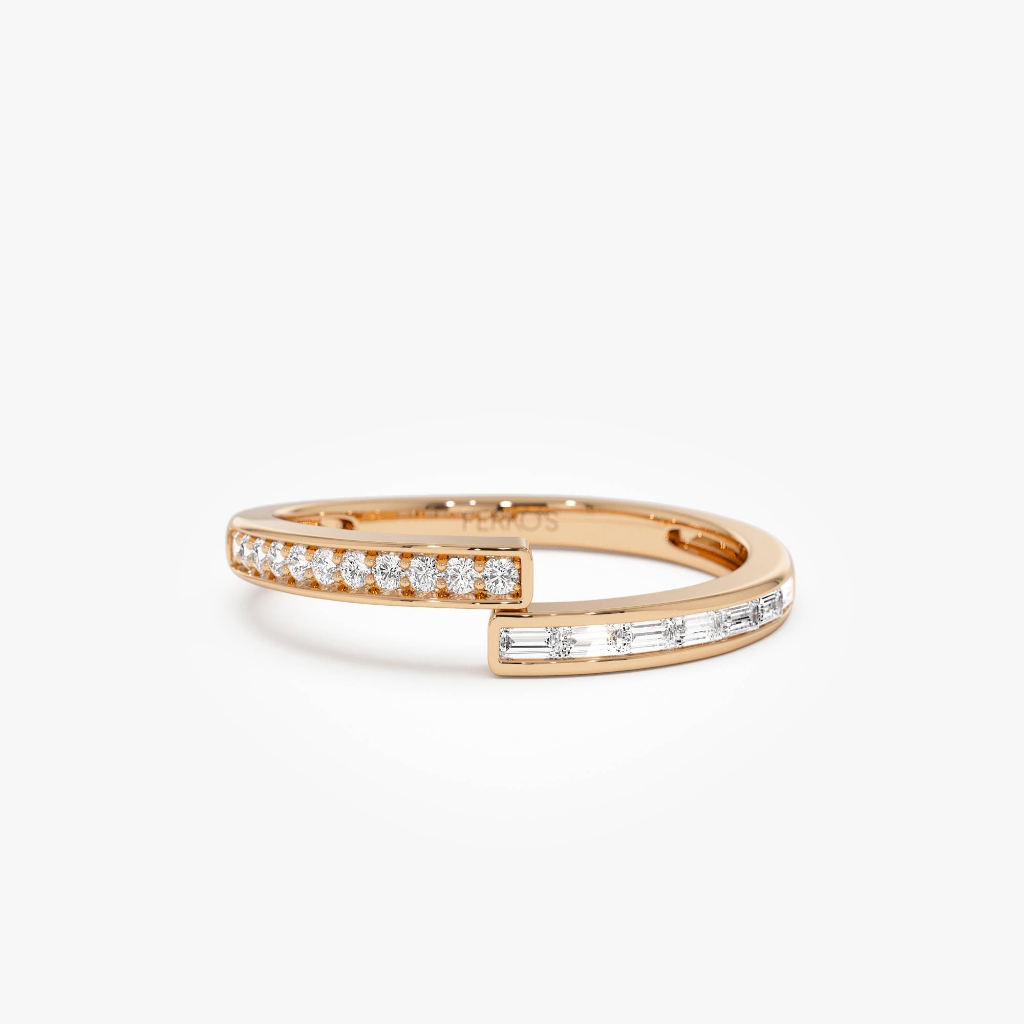 OBFJ0902 - 14k Baguette and Round Diamond Crossover Ring 6