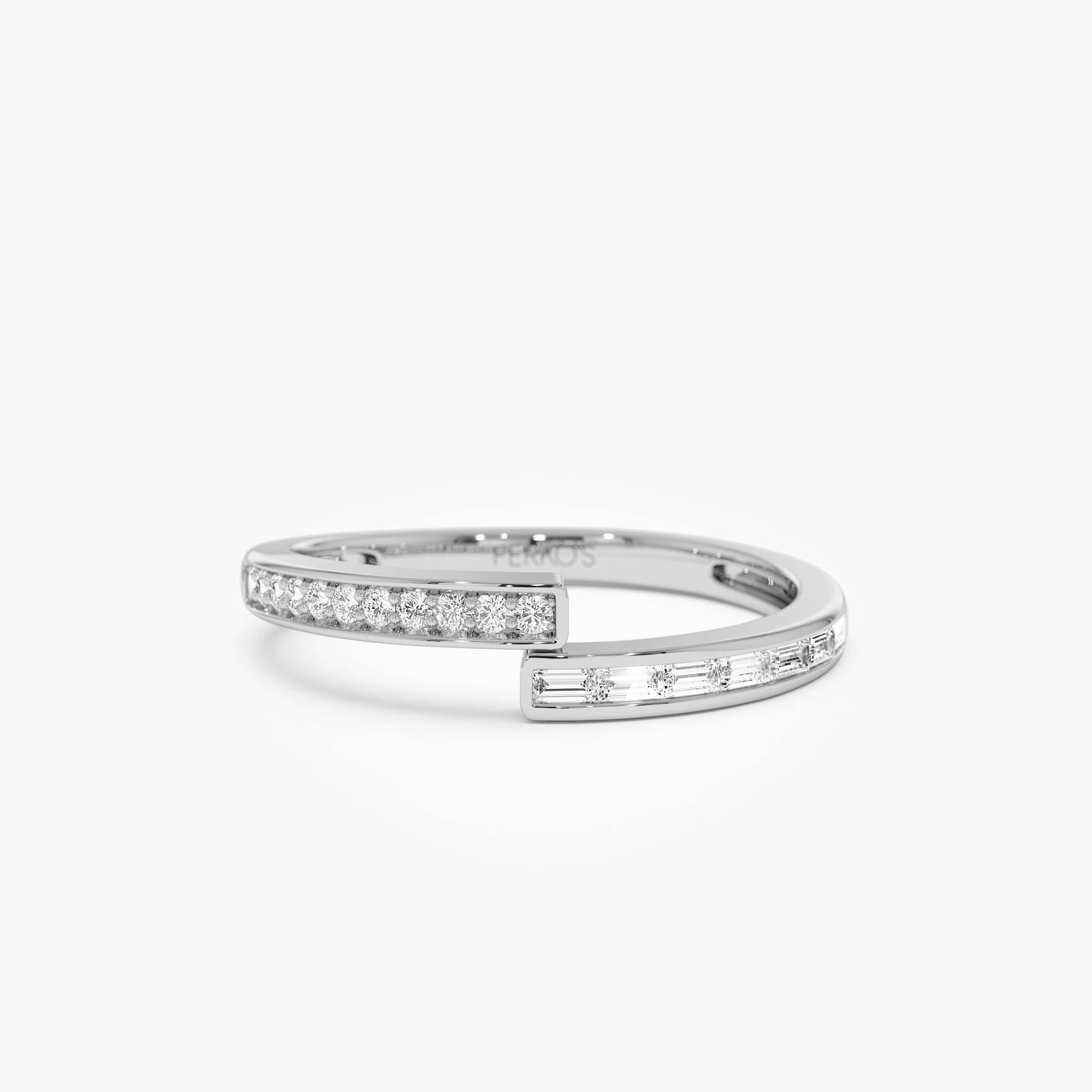 OBFJ0902 - 14k Baguette and Round Diamond Crossover Ring 7