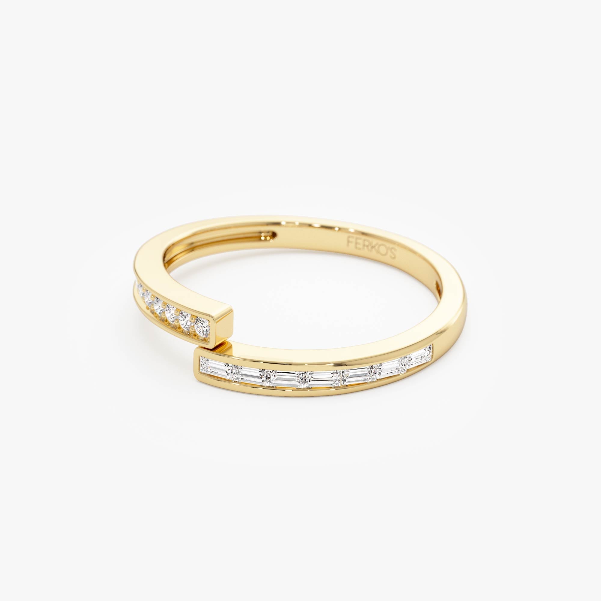 OBFJ0902 - 14k Baguette and Round Diamond Crossover Ring 8