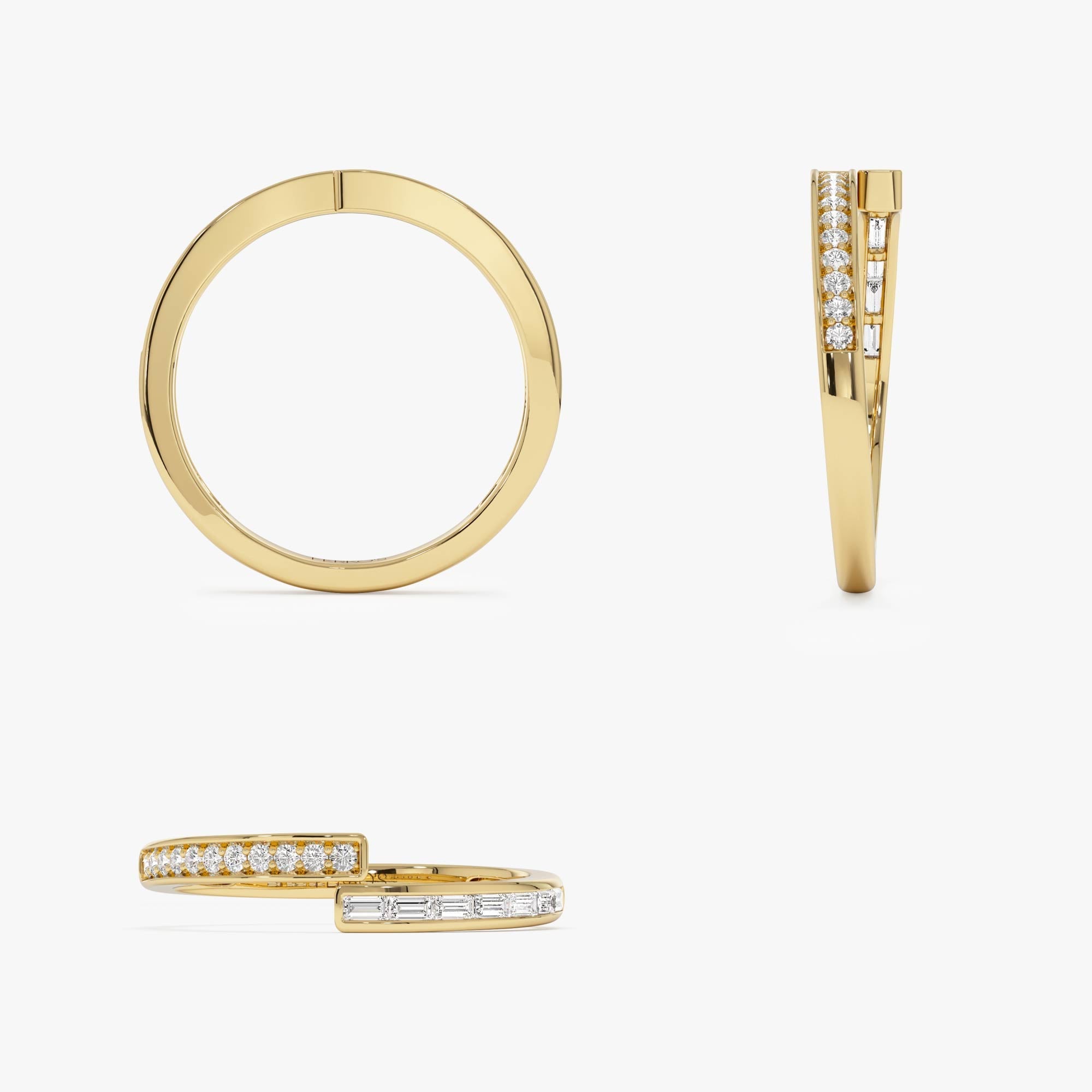 OBFJ0902 - 14k Baguette and Round Diamond Crossover Ring 9