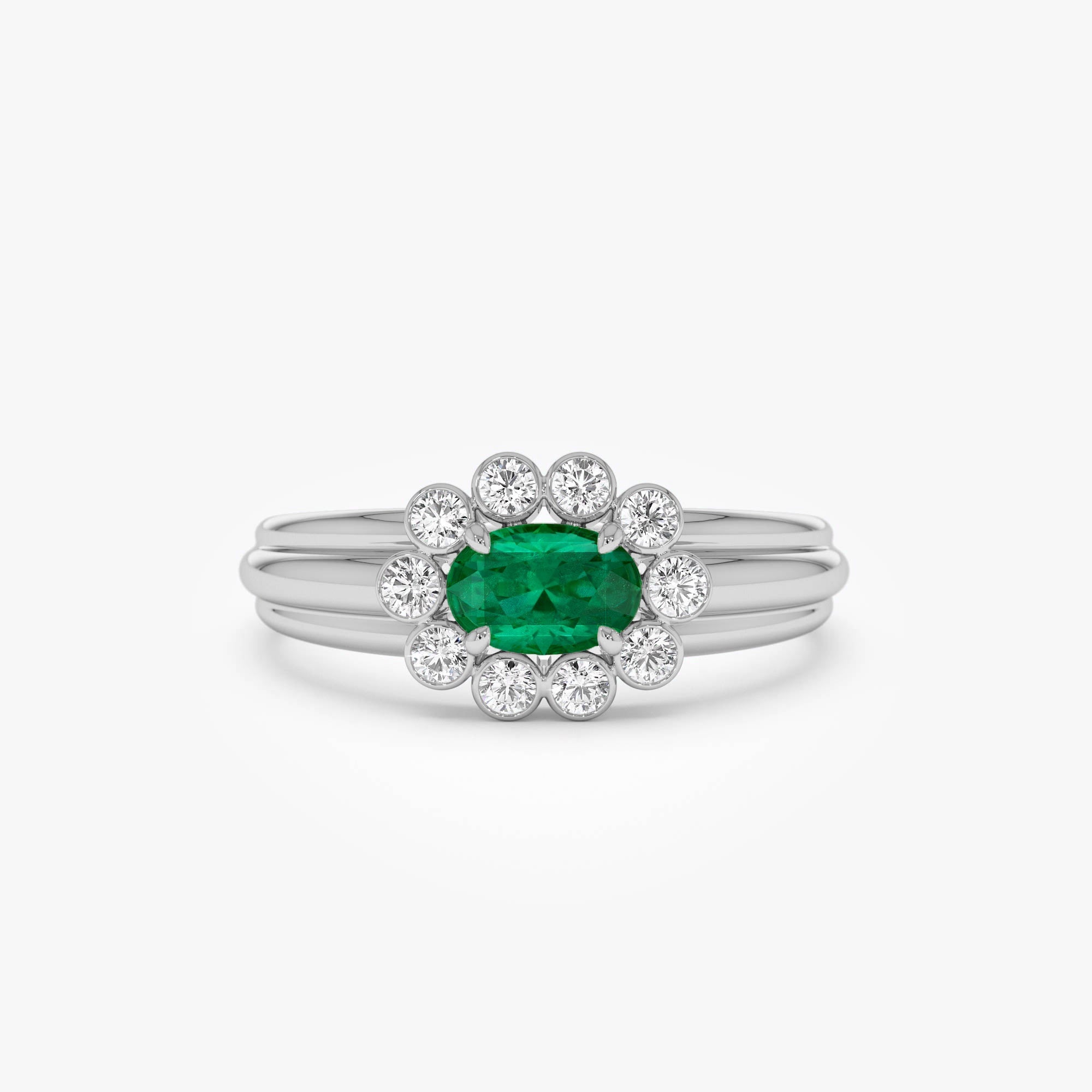 OBFJ0898 - 14k Oval Shaped Emerald with Bezel Hale Setting Ring 7