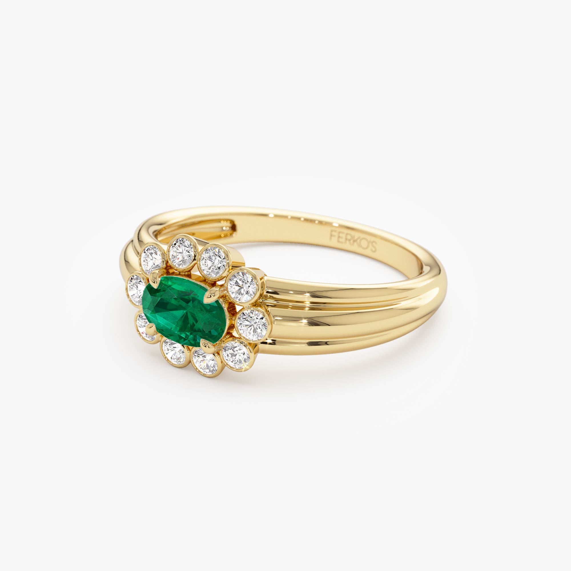 OBFJ0898 - 14k Oval Shaped Emerald with Bezel Hale Setting Ring 8