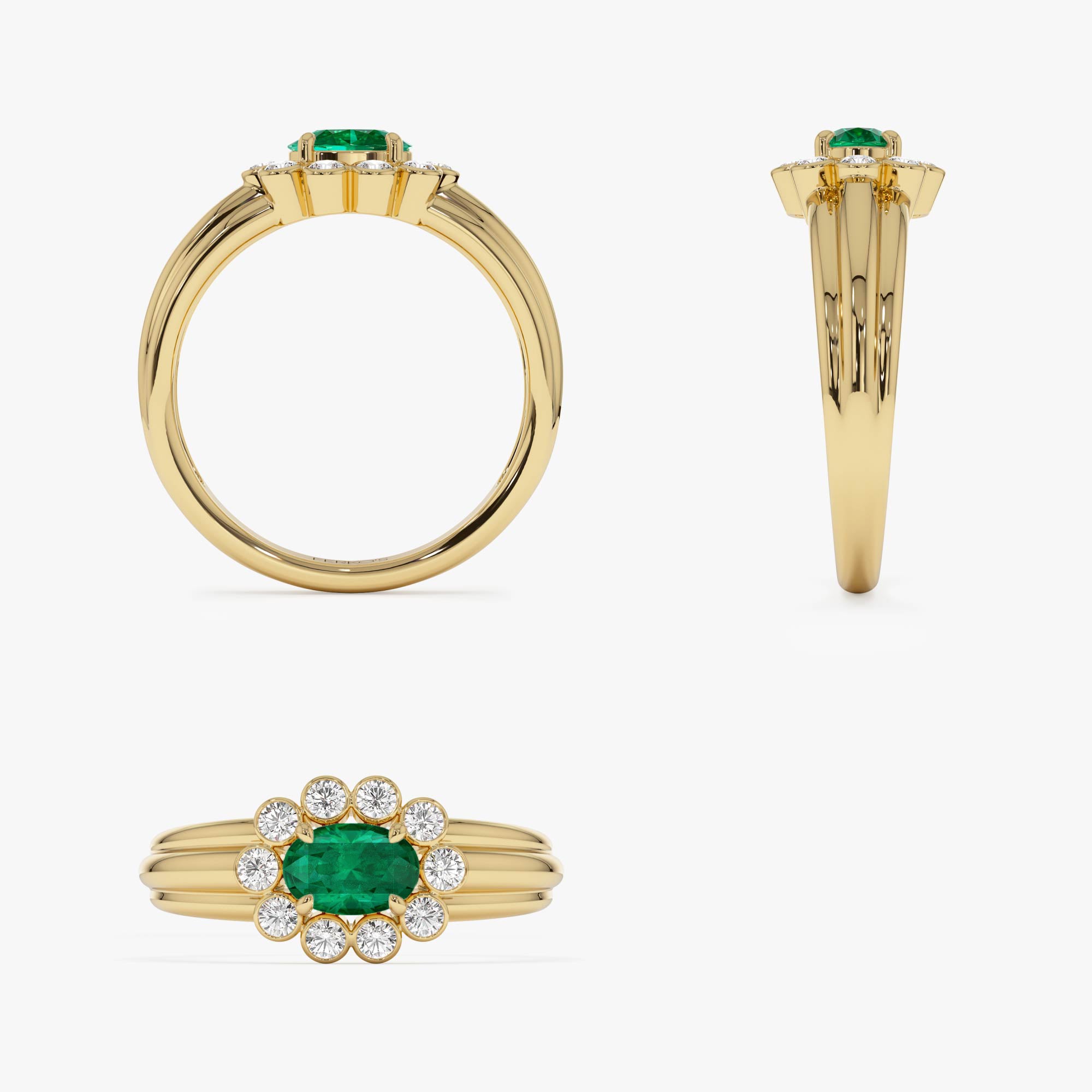 OBFJ0898 - 14k Oval Shaped Emerald with Bezel Hale Setting Ring 9