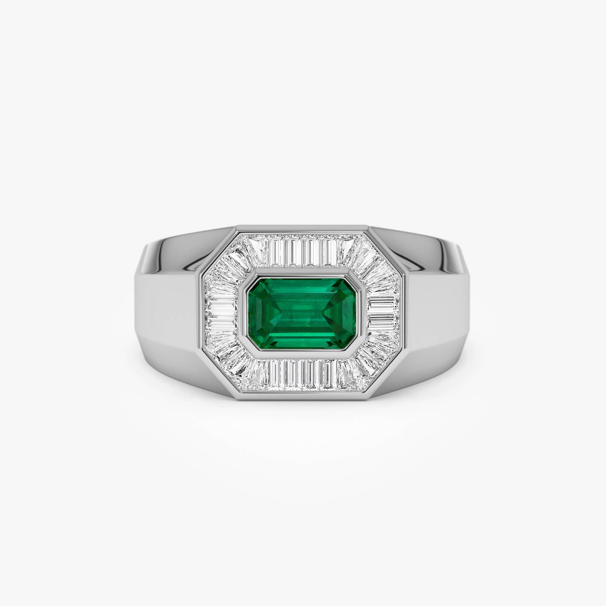 OBFJ0899 - 14k Octagon Shape Baguette Diamond Emerald Ring 5