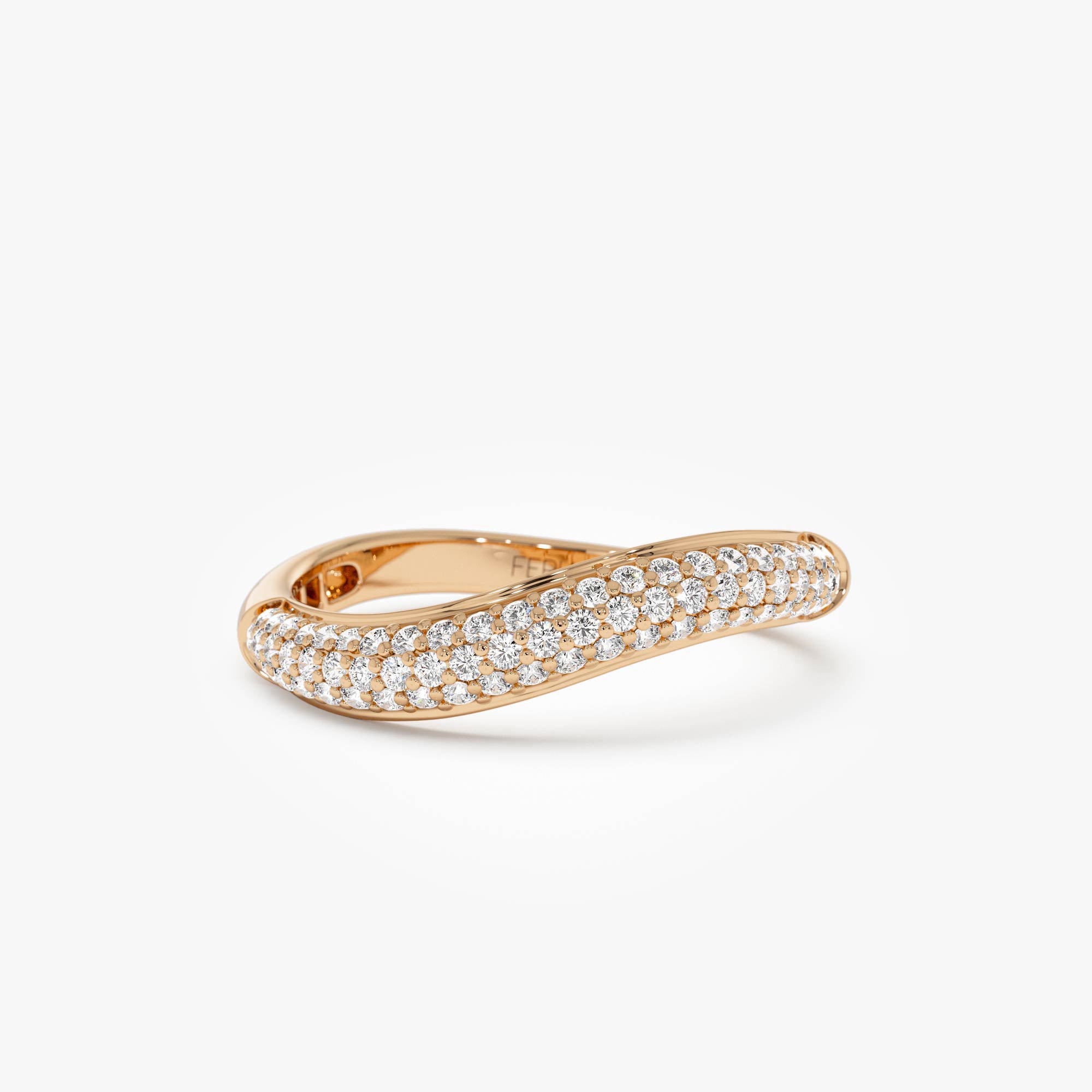 OBFJ0889 - 14k Three Row Diamond Pave Wave Ring 9