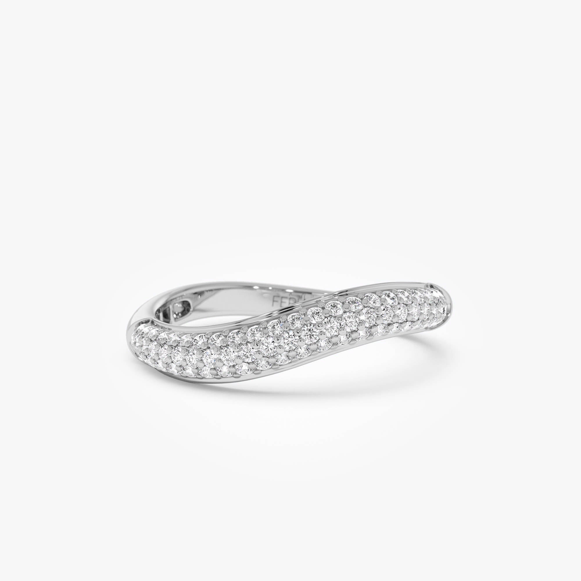 OBFJ0889 - 14k Three Row Diamond Pave Wave Ring 8
