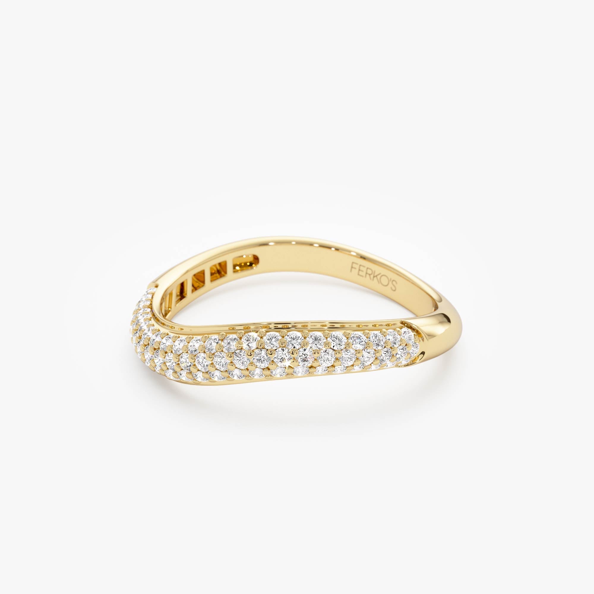 OBFJ0889 - 14k Three Row Diamond Pave Wave Ring 7