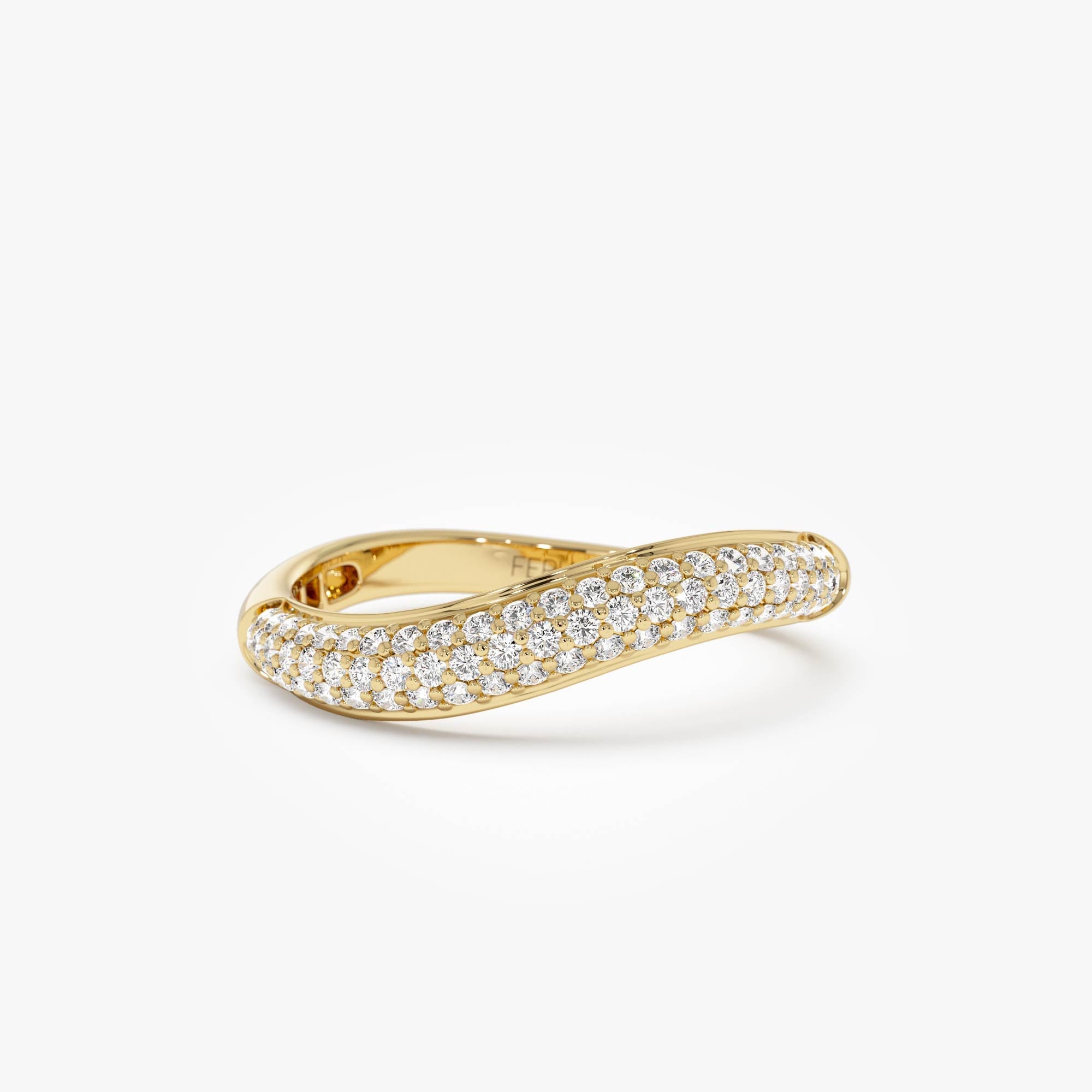 OBFJ0889 - 14k Three Row Diamond Pave Wave Ring 1